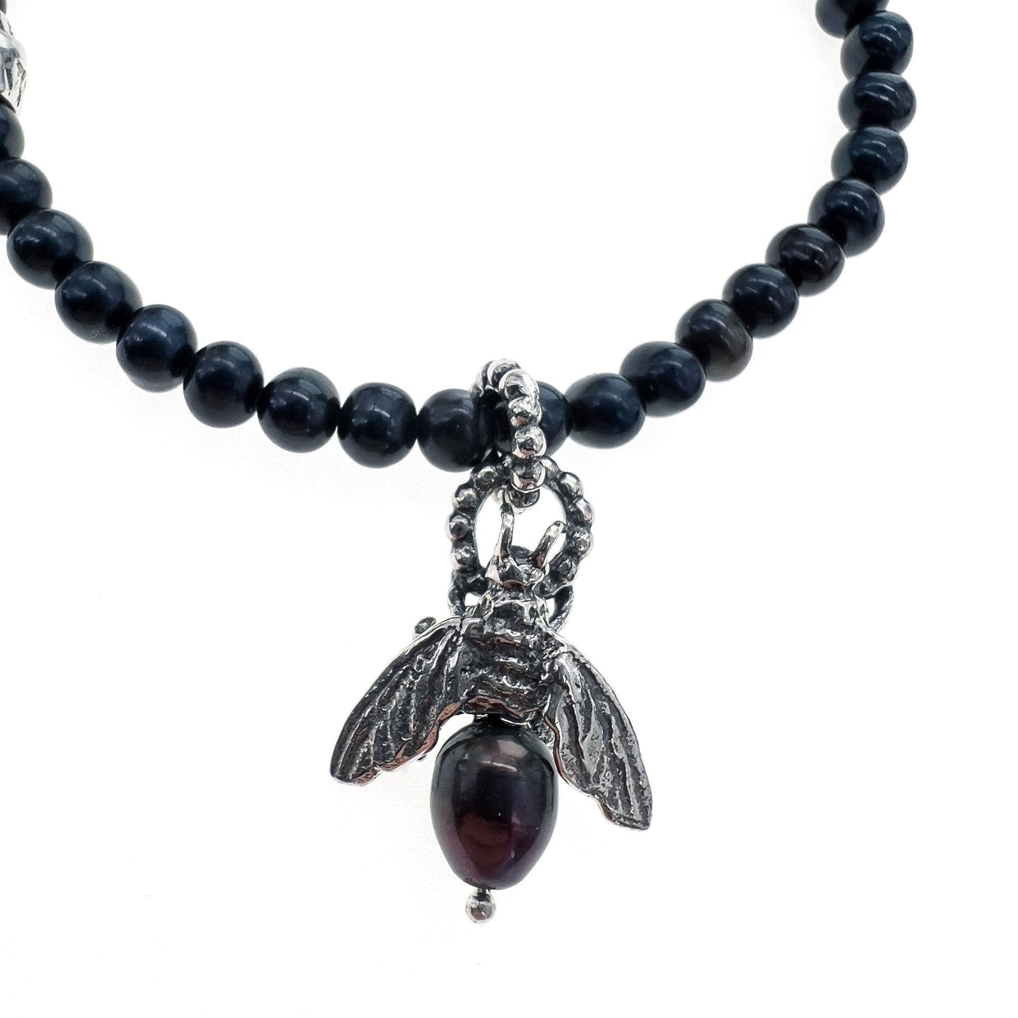 Bee My Honey Black Pearl Sterling Silver Bracelet – Sterling Silver – Gem Kingdom