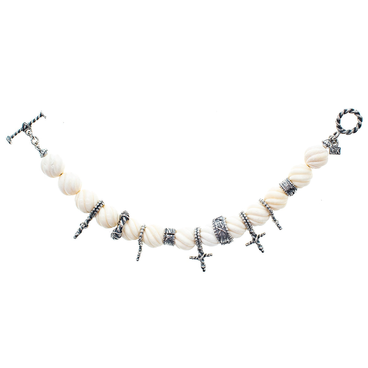 Rebel Rebel Bone Bead Bracelet White – Sterling Silver – Gem Kingdom
