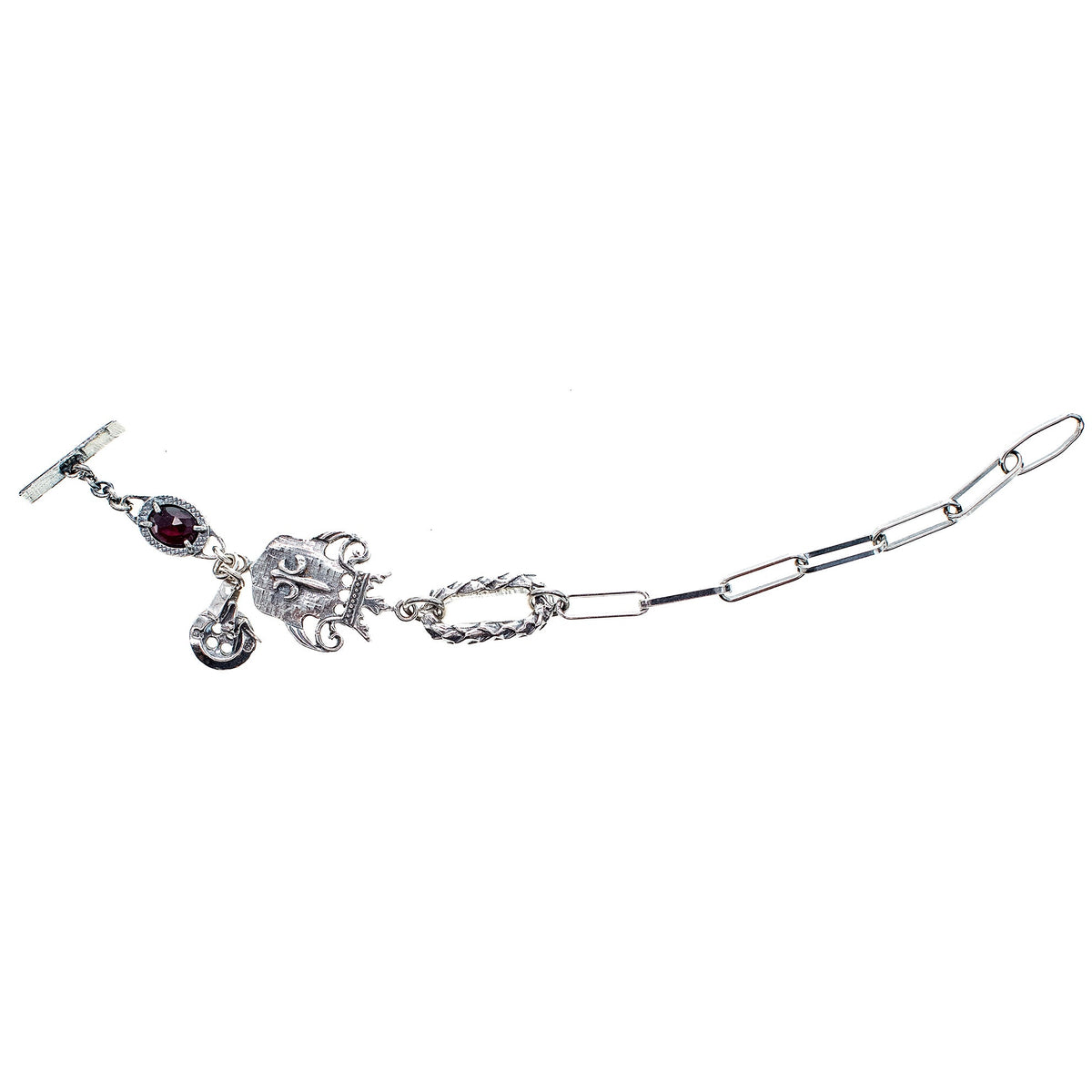 Schild & Granaat Bedelarmband – Sterling Zilver – Gem Kingdom