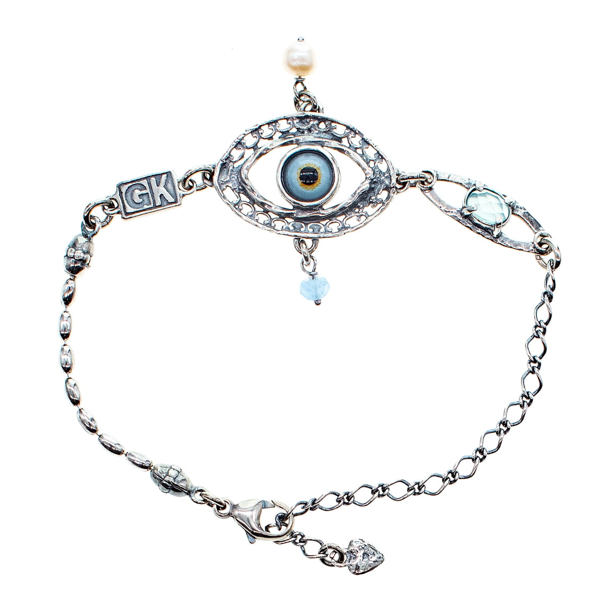 Eye Love You Bracelet Blue Eye Aqua Onyx – Sterling Silver – Gem Kingdom