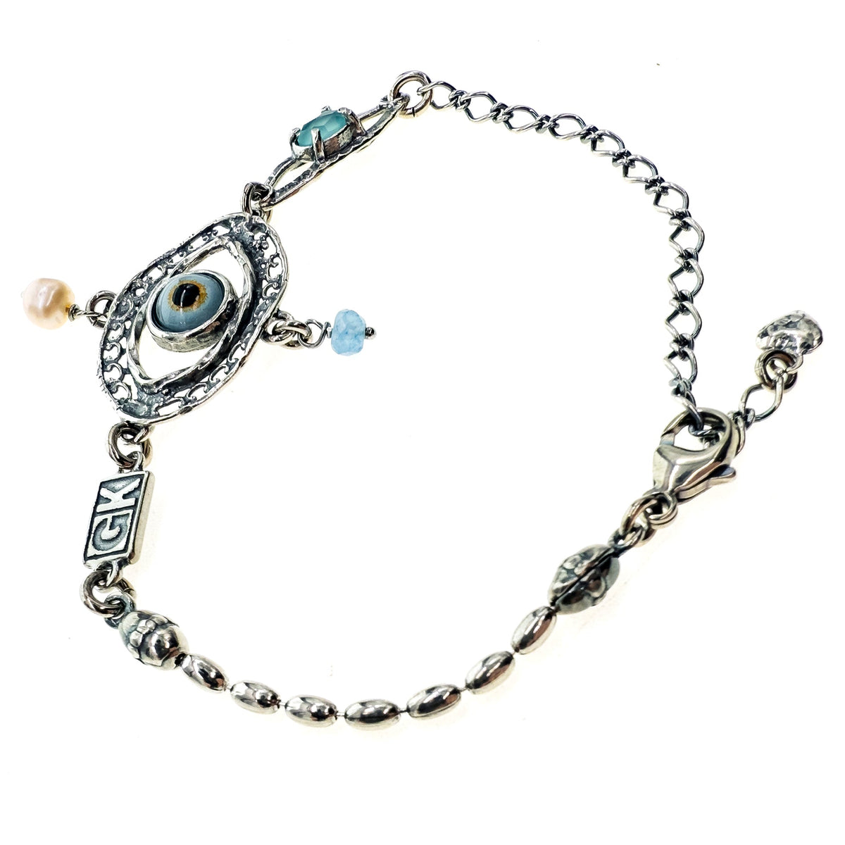 Eye Love You Bracelet Blue Eye Aqua Onyx – Sterling Silver – Gem Kingdom