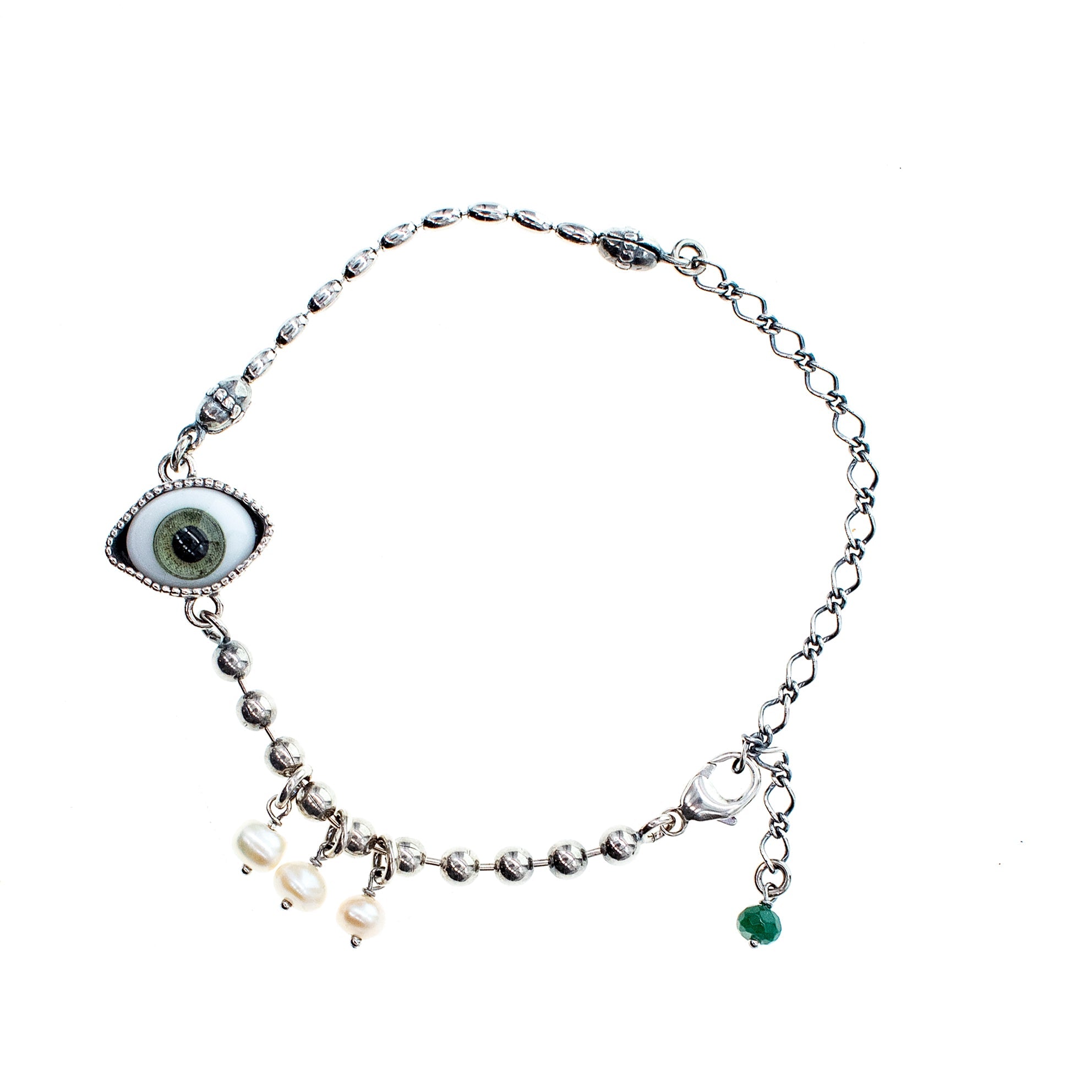 Eye Love You Bracelet Green Eye – Sterling Silver – Gem Kingdom