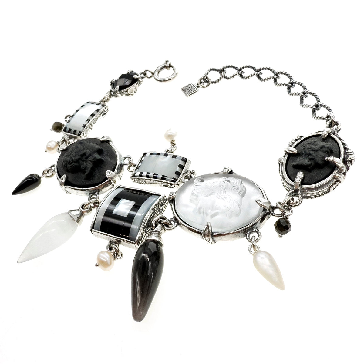 Zwart-Witte Camee Armband – Sterling Zilver – Gem Kingdom
