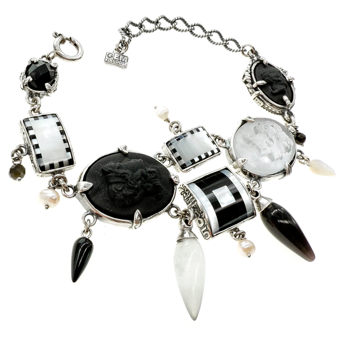 Zwart-Witte Camee Armband – Sterling Zilver – Gem Kingdom