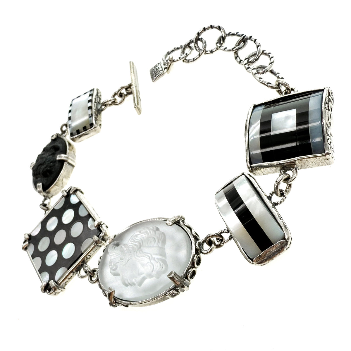 Zwart-Witte Geometrische Armband – Sterling Zilver – Gem Kingdom