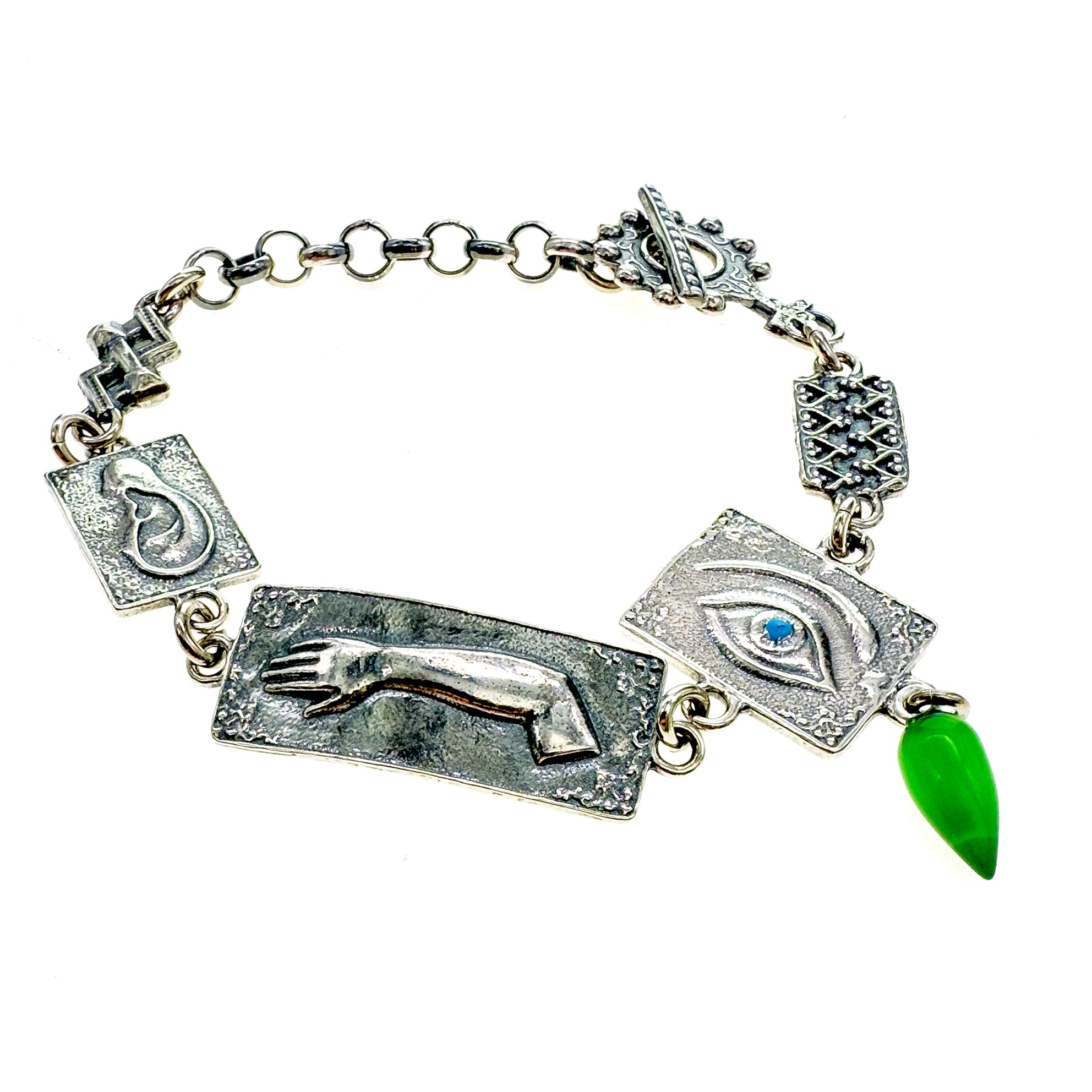 Green Drop Ex Voto Charm Bracelet – Sterling Silver – Gem Kingdom
