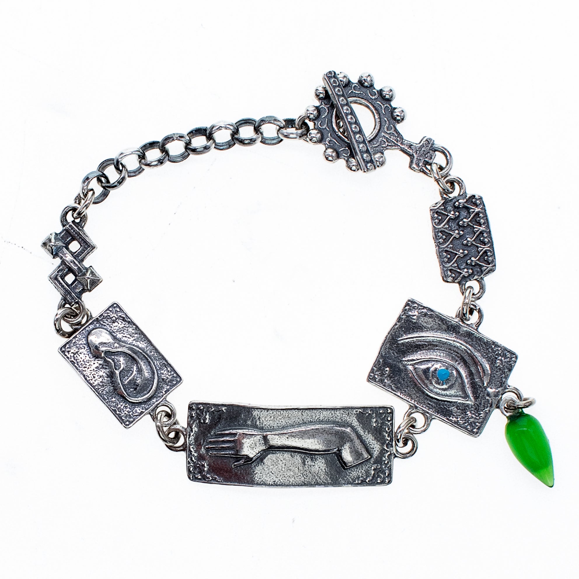 Green Drop Ex Voto Charm Bracelet – Sterling Silver – Gem Kingdom