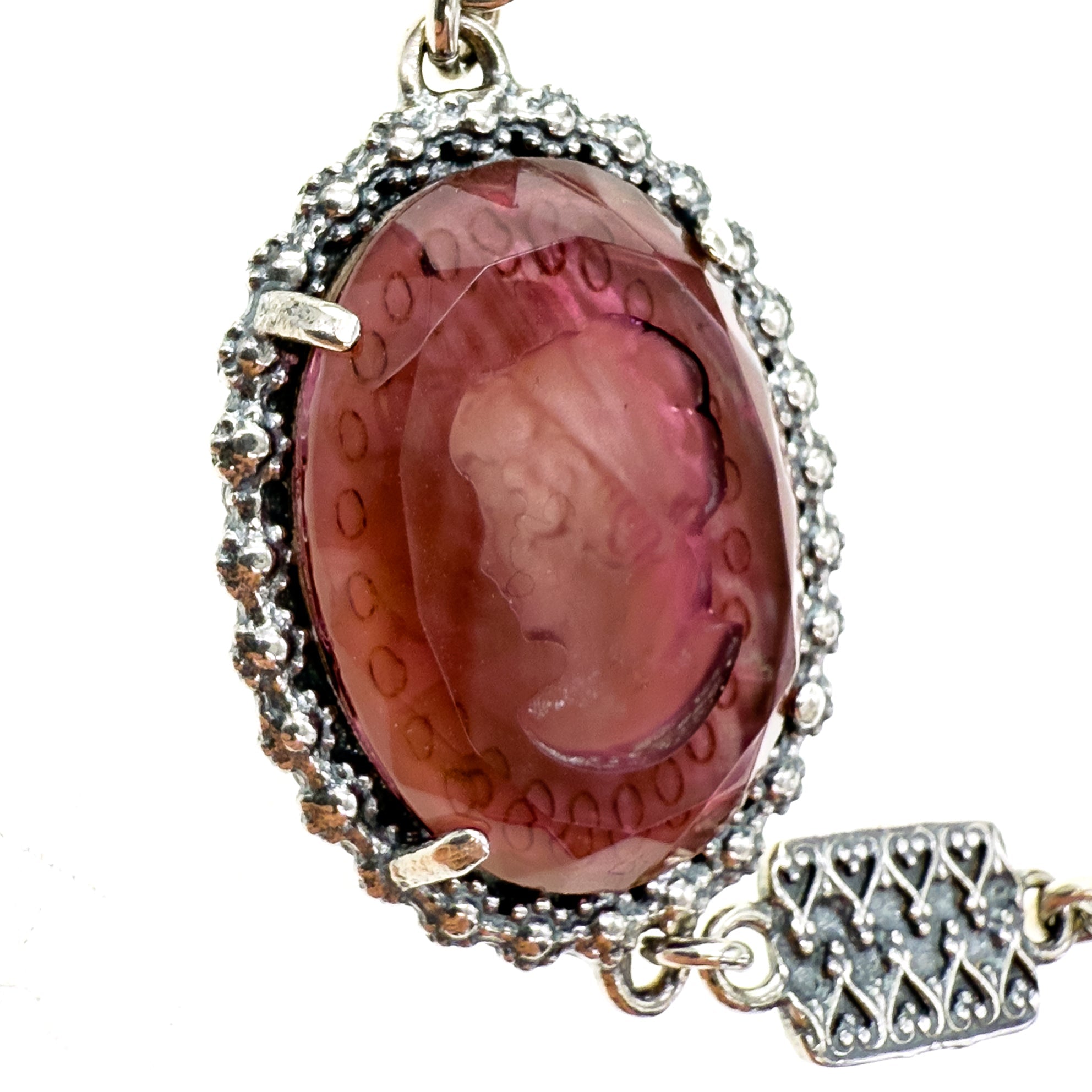 Mauve Pink Cameo Bracelet – Sterling Silver – Gem Kingdom