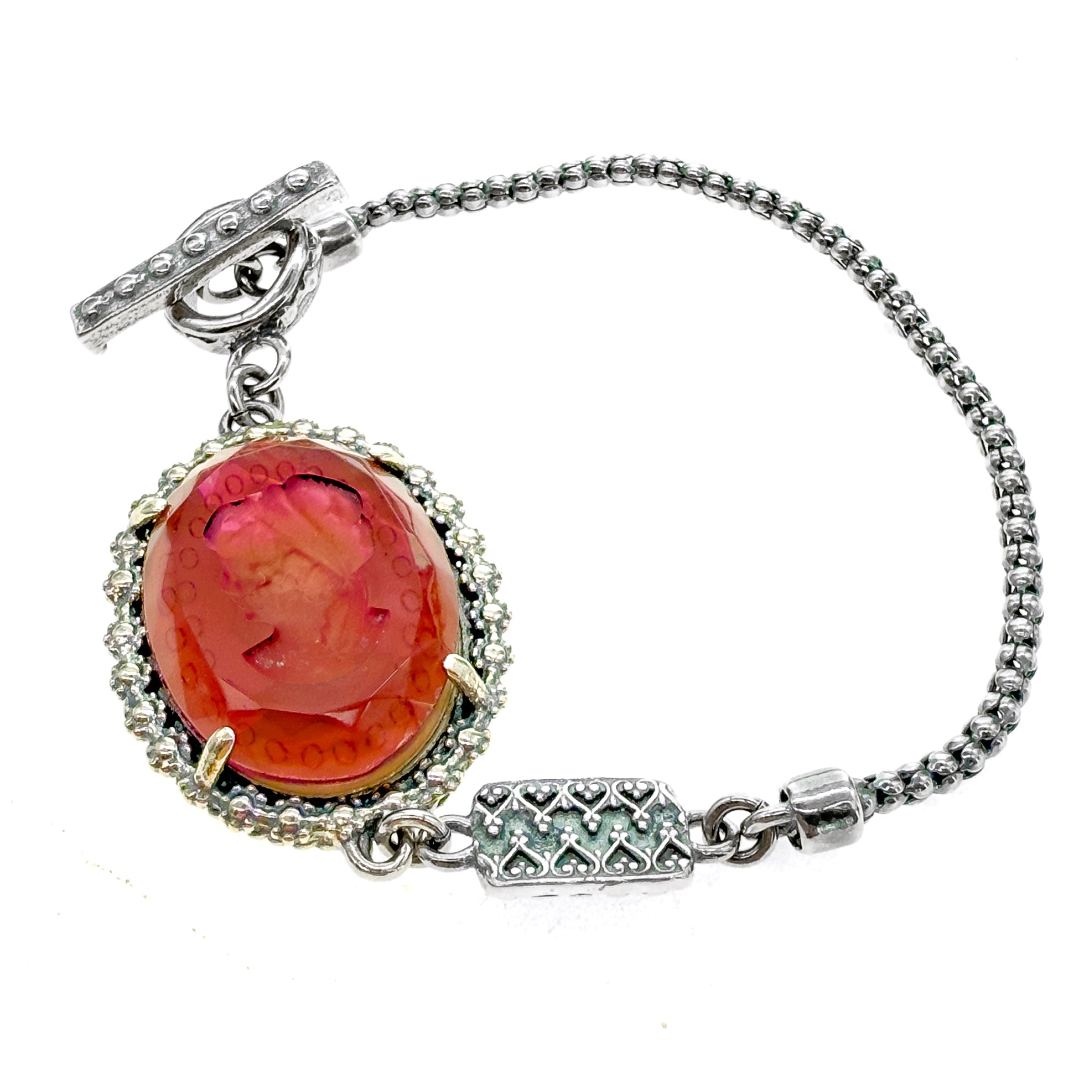 Mauve Pink Cameo Bracelet – Sterling Silver – Gem Kingdom