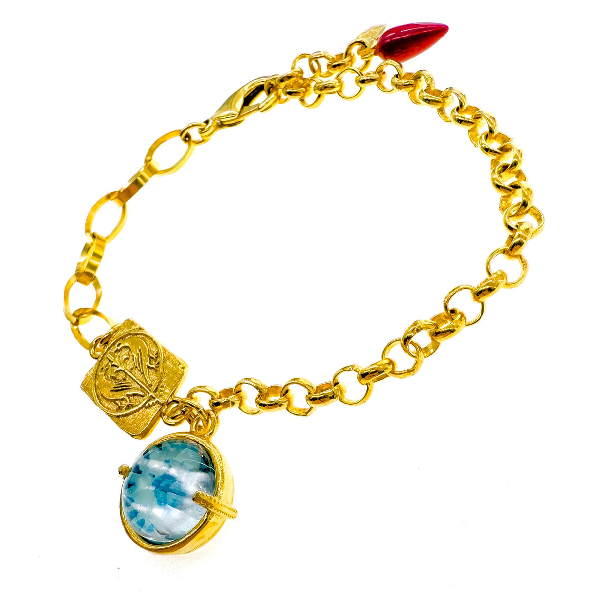 Blue Crystal & Coral Charm Bracelet – Gold Plated – Gem Kingdom