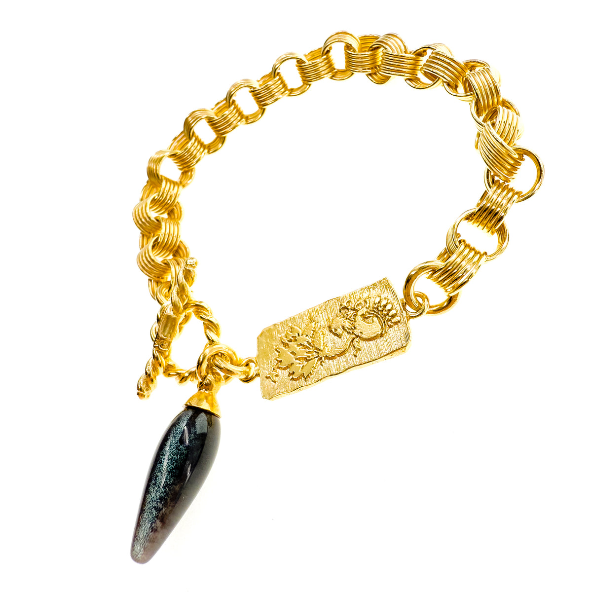 Black Tiger Eye Drop Bracelet – Gold Plated – Gem Kingdom