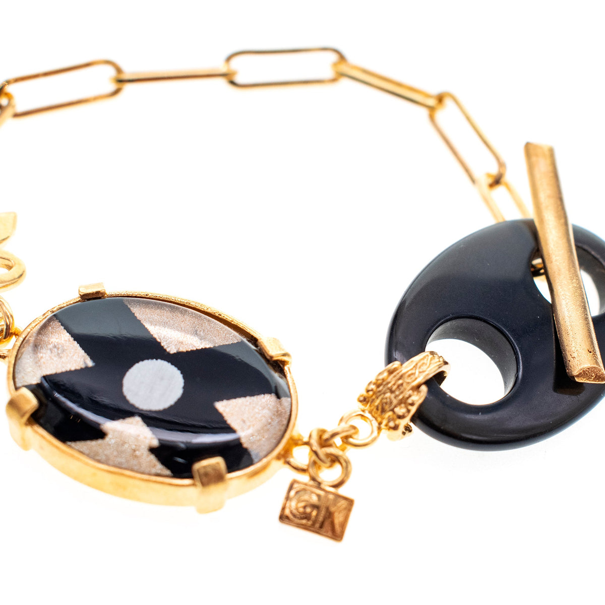 Onyx And Intaglio Chain Bracelet – 18k Gold Plated – Gem Kingdom