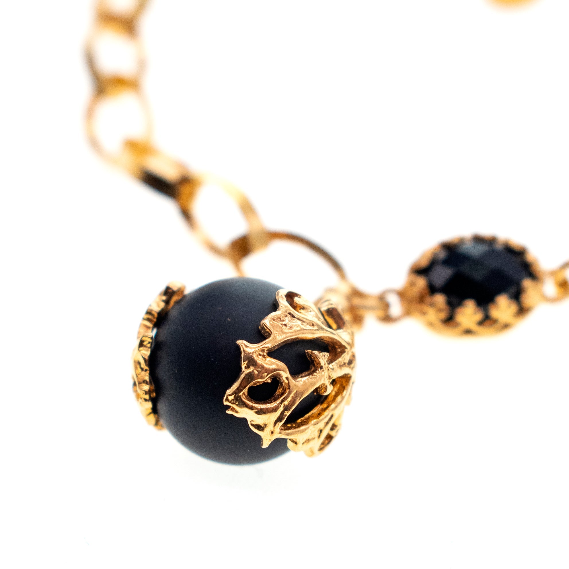Black Orb Charm Bracelet – Gold Plated – Gem Kingdom