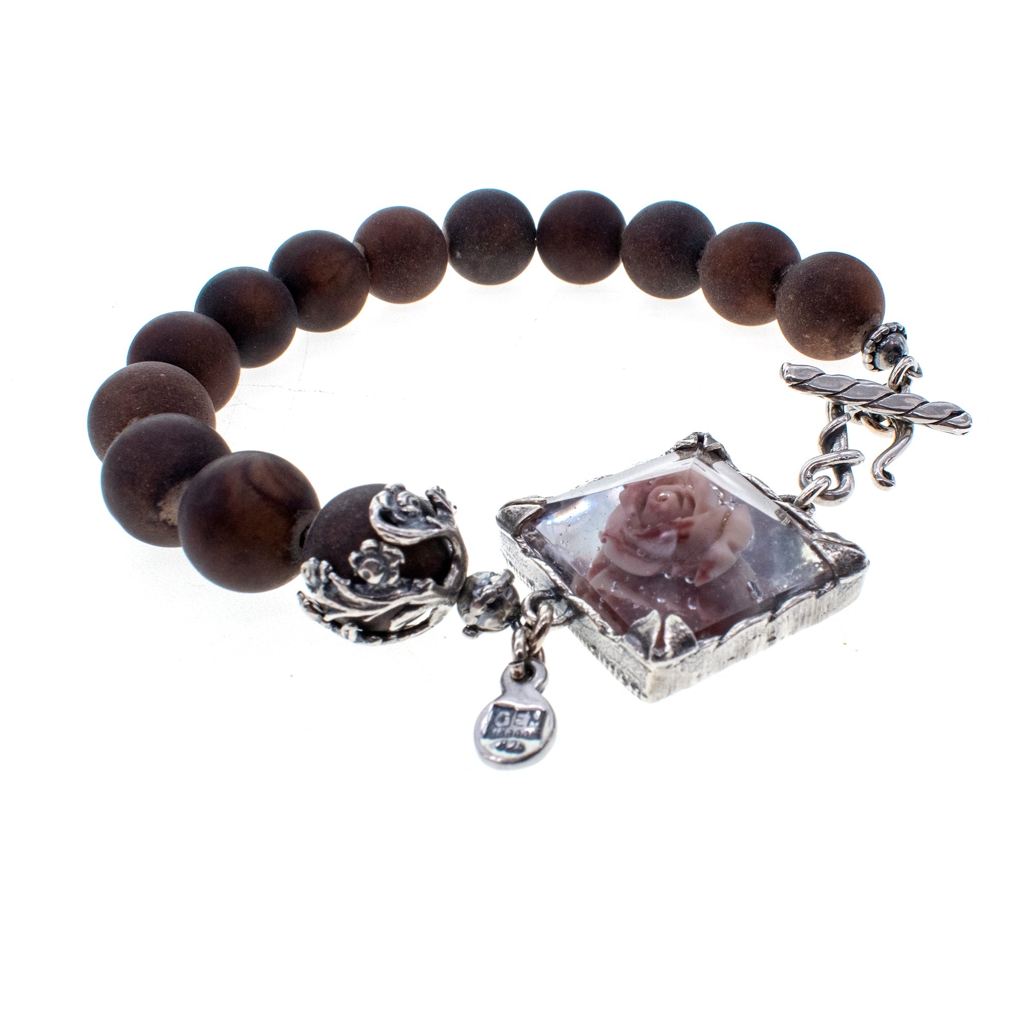 Mashan Jade Rose Bracelet – Sterling Silver – Gem Kingdom