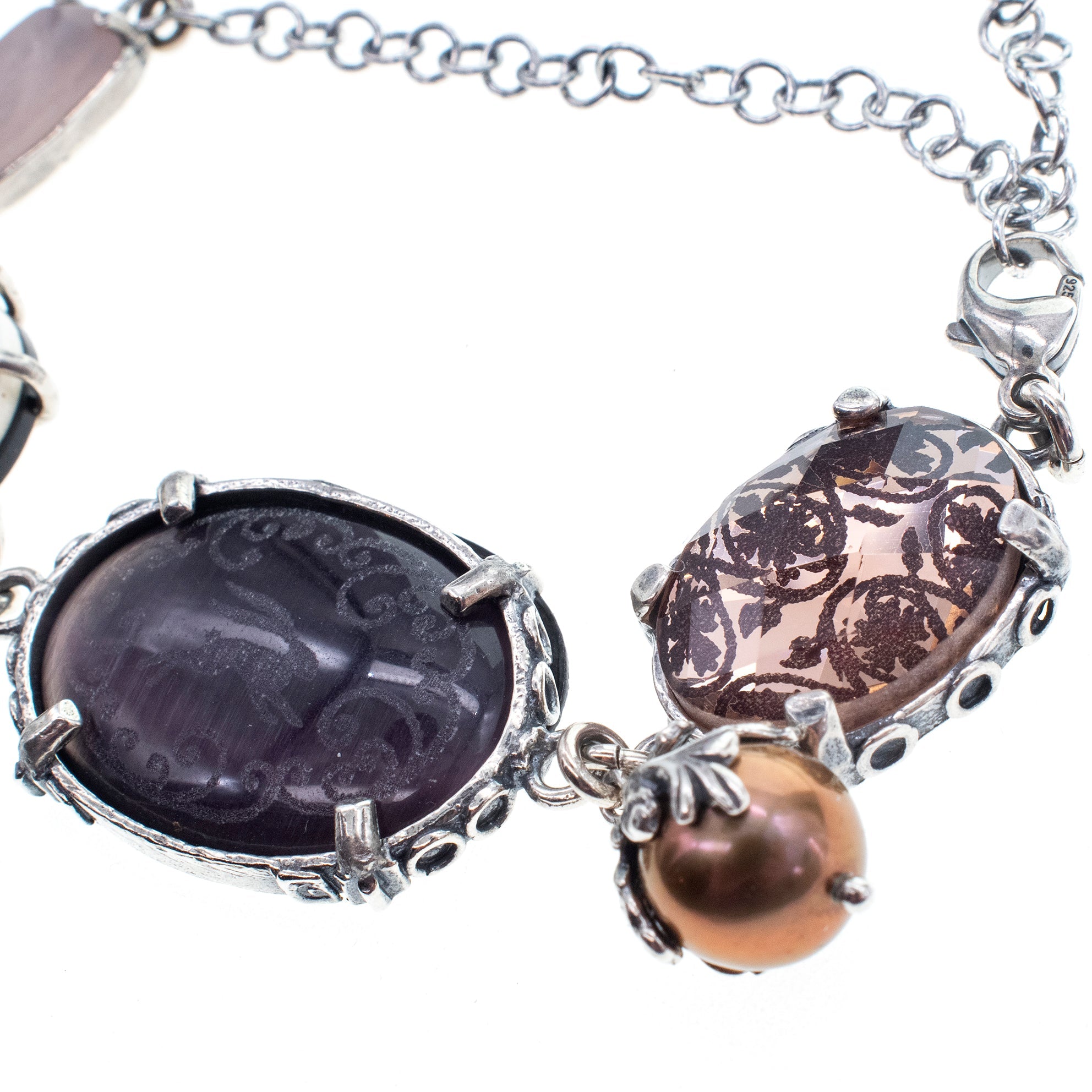 Multi-Stone Intaglio Symbol Bracelet – Sterling Silver – Gem Kingdom