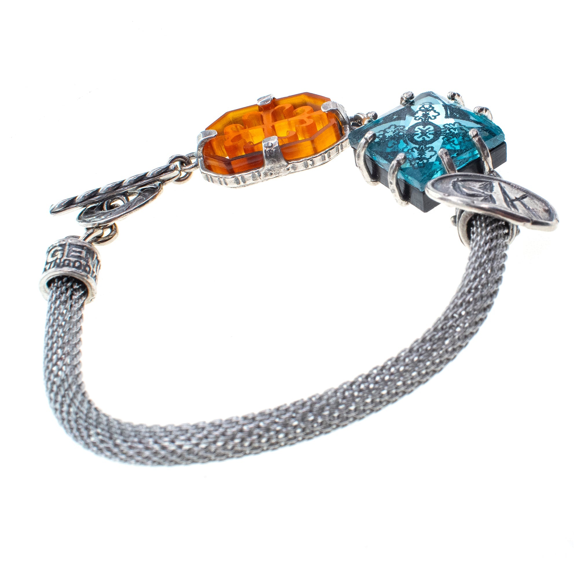 Blue Crystal Intaglio Mesh Bracelet – Sterling Silver – Gem Kingdom