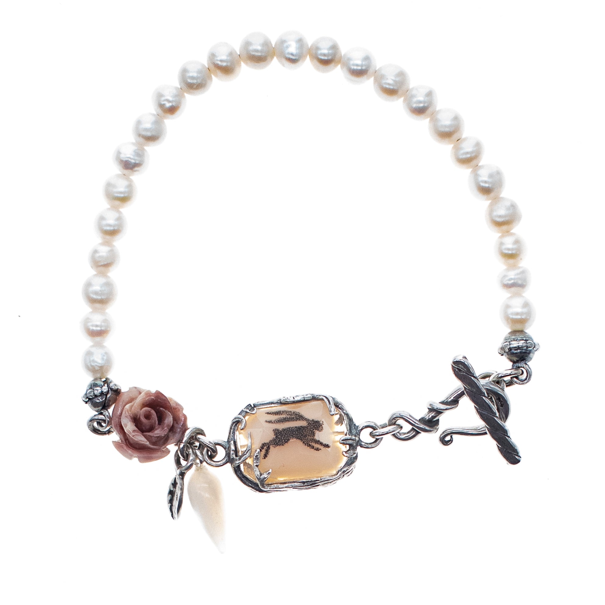 Pink Vintage Hare Pearl Bracelet – Sterling Silver – Gem Kingdom