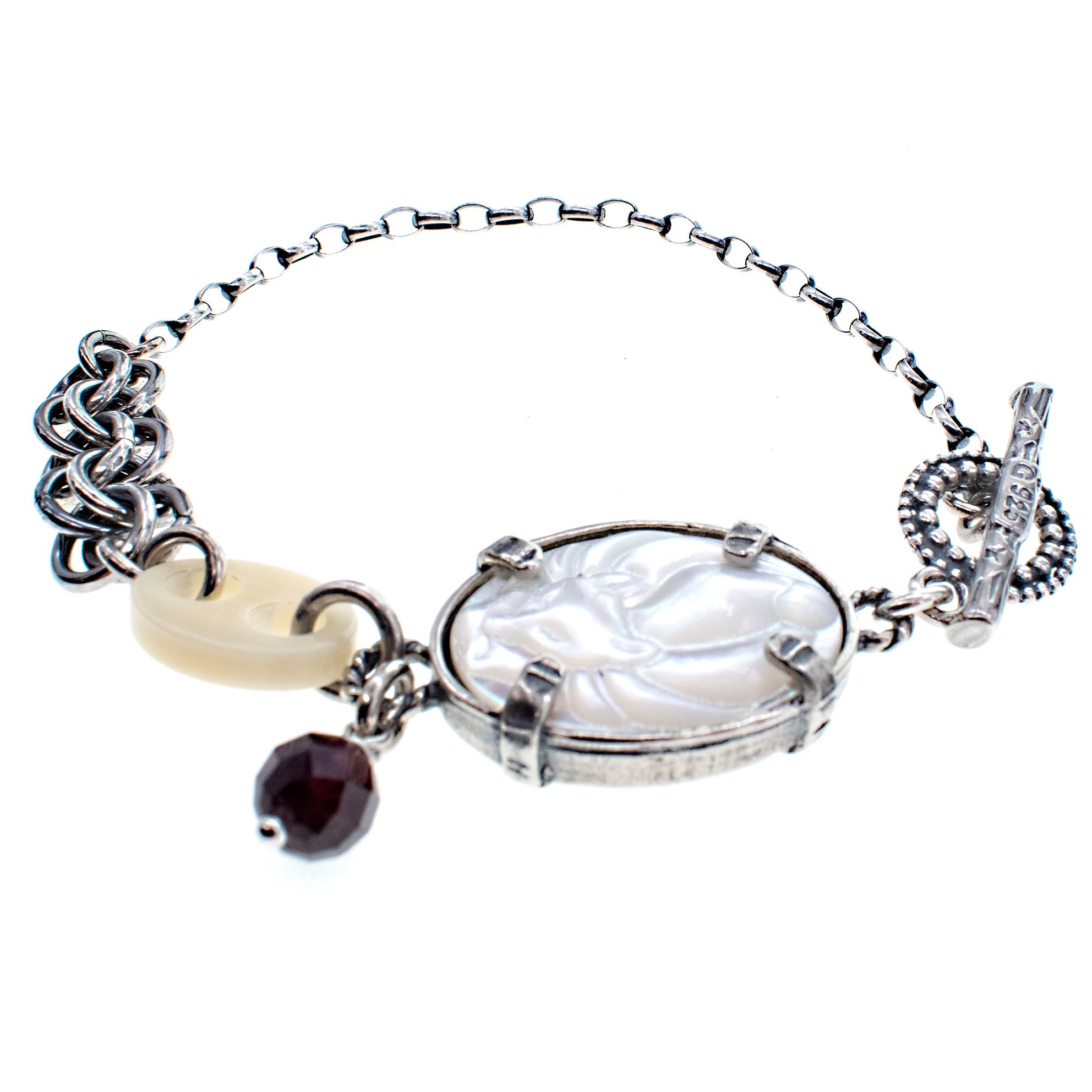 White Mother Of Pearl Cameo Fox Bracelet – Sterling Silver – Gem Kingdom