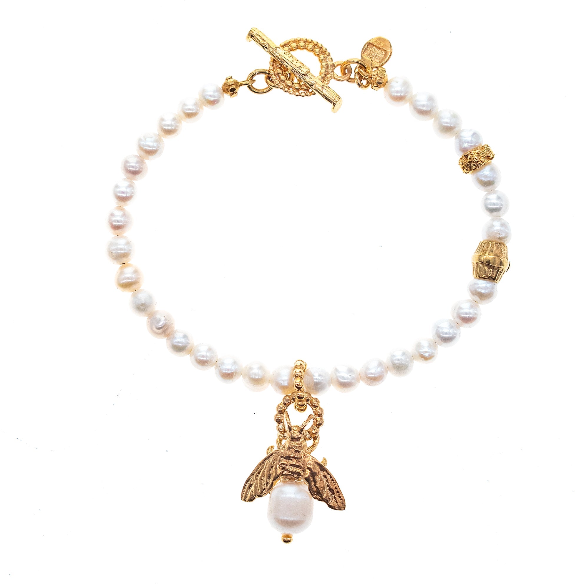 Bee My Honey White Pearl Gold Plated Bracelet – Gold Plated – Gem Kingdom