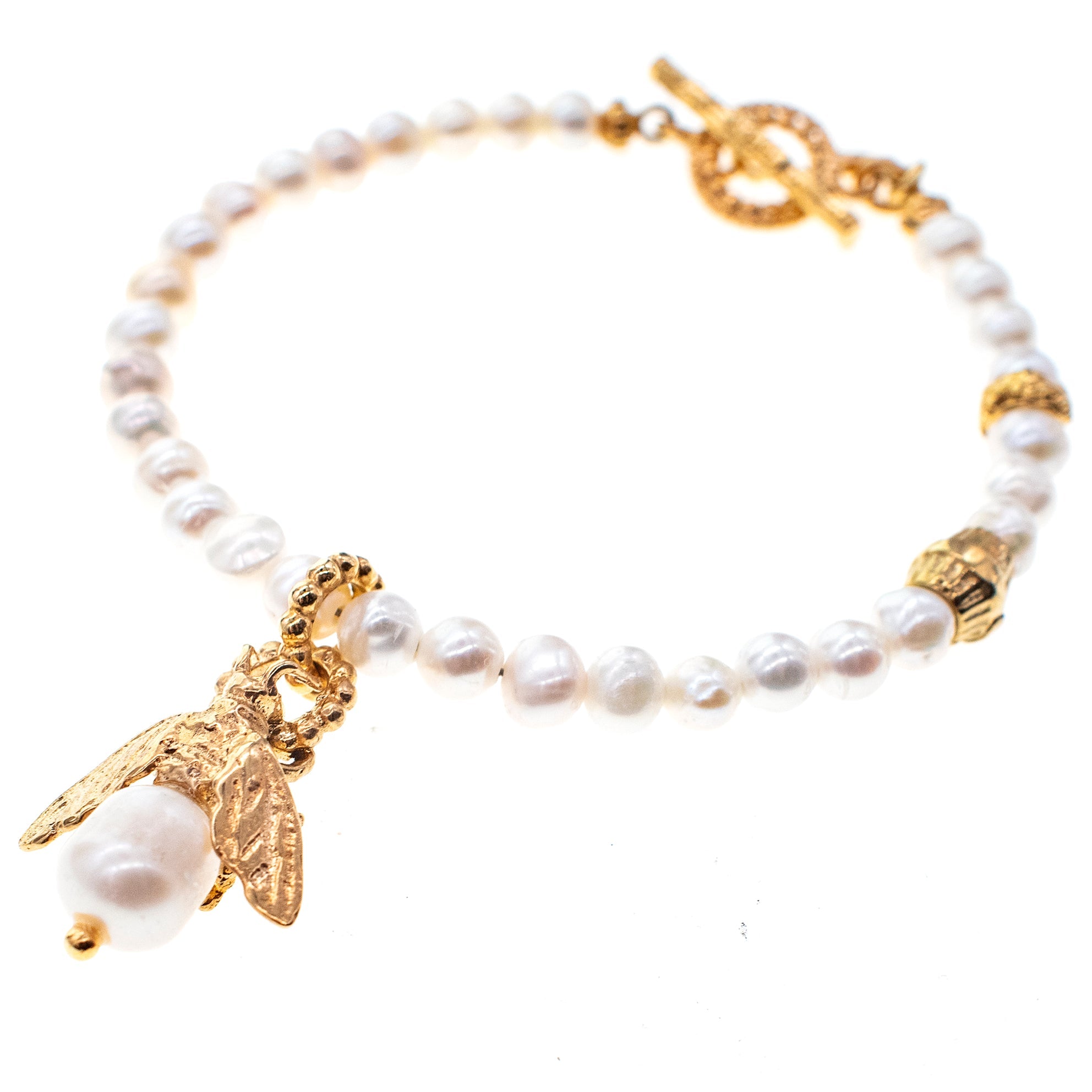 Bee My Honey White Pearl Gold Plated Bracelet – Gold Plated – Gem Kingdom