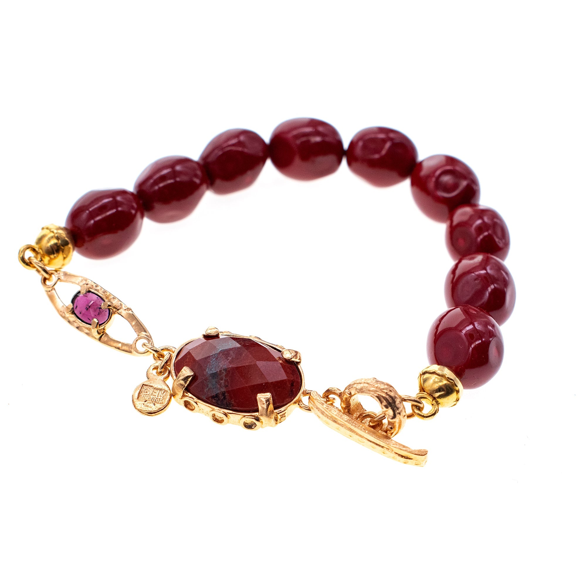 Red Shell Pearl Jasper Bracelet – Gold Plated – Gem Kingdom
