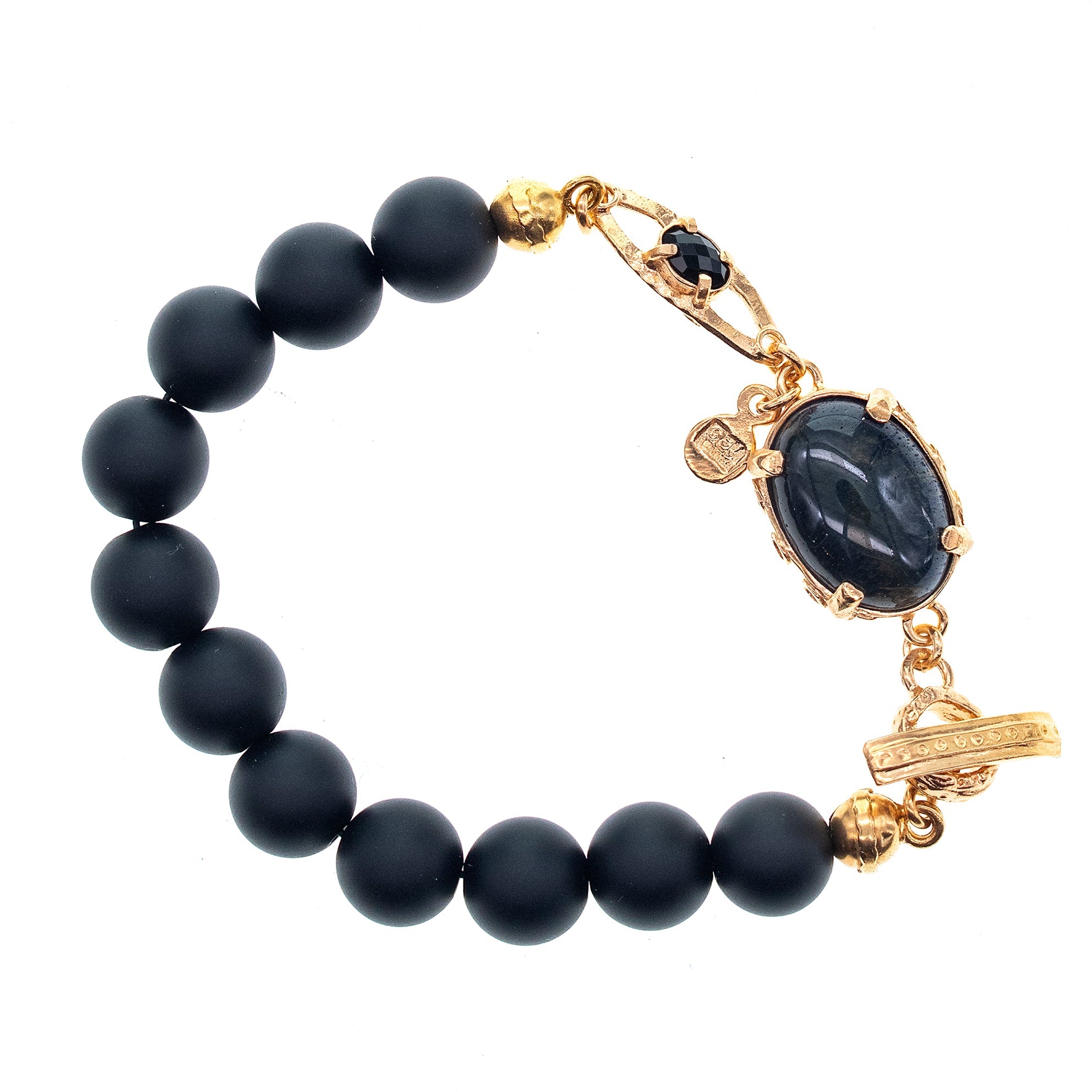 Matte Black Onyx Tigereye Bracelet – Gold Plated – Gem Kingdom
