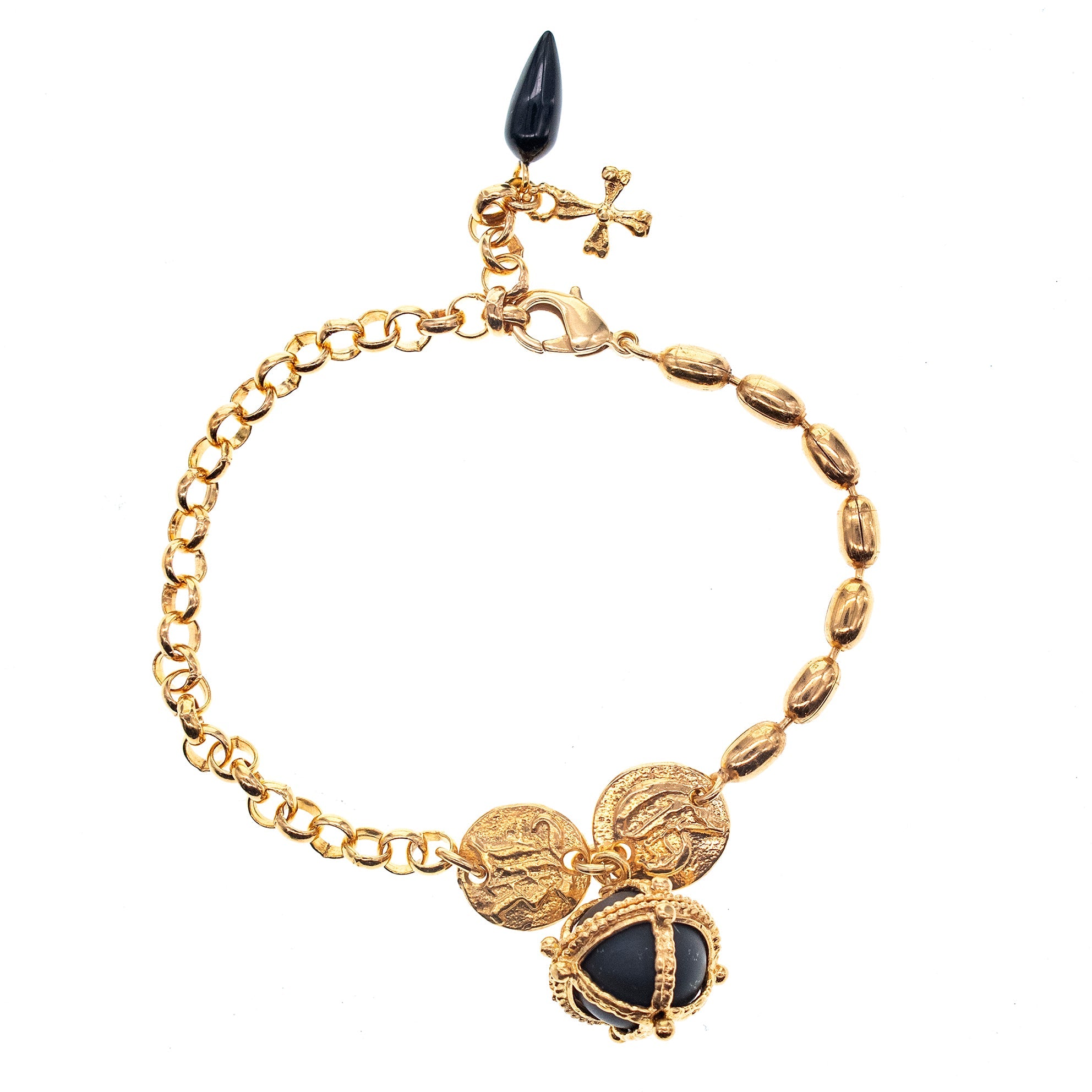 Black Royal Orb Bracelet – Gold Plated – Gem Kingdom