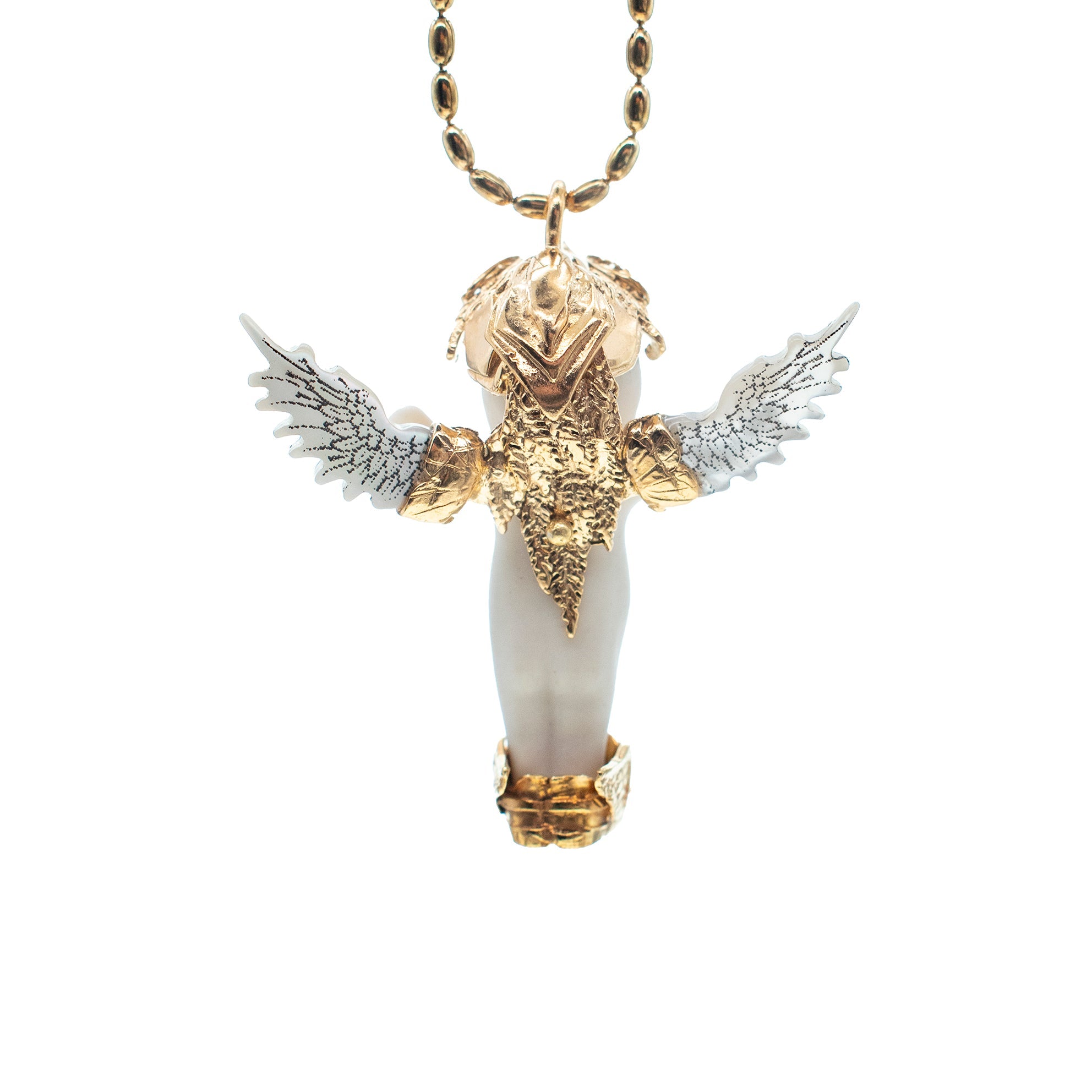 Phoenix White And Gold Necklace – Gold Plated – Gem Kingdom