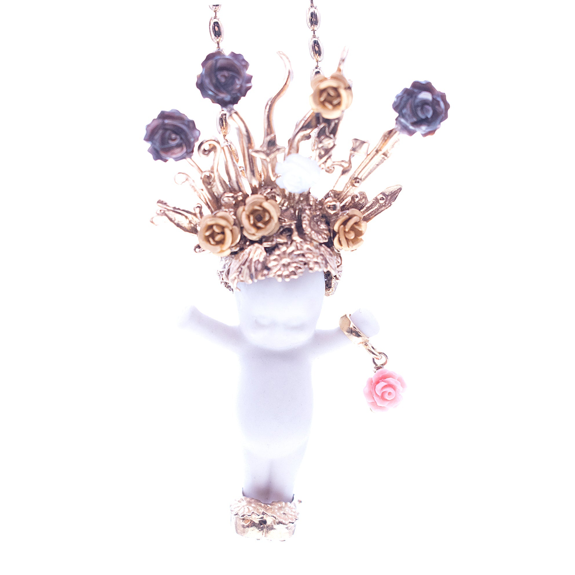 Whole Lotta Rosie White And Gold Necklace – Gold Plated – Gem Kingdom