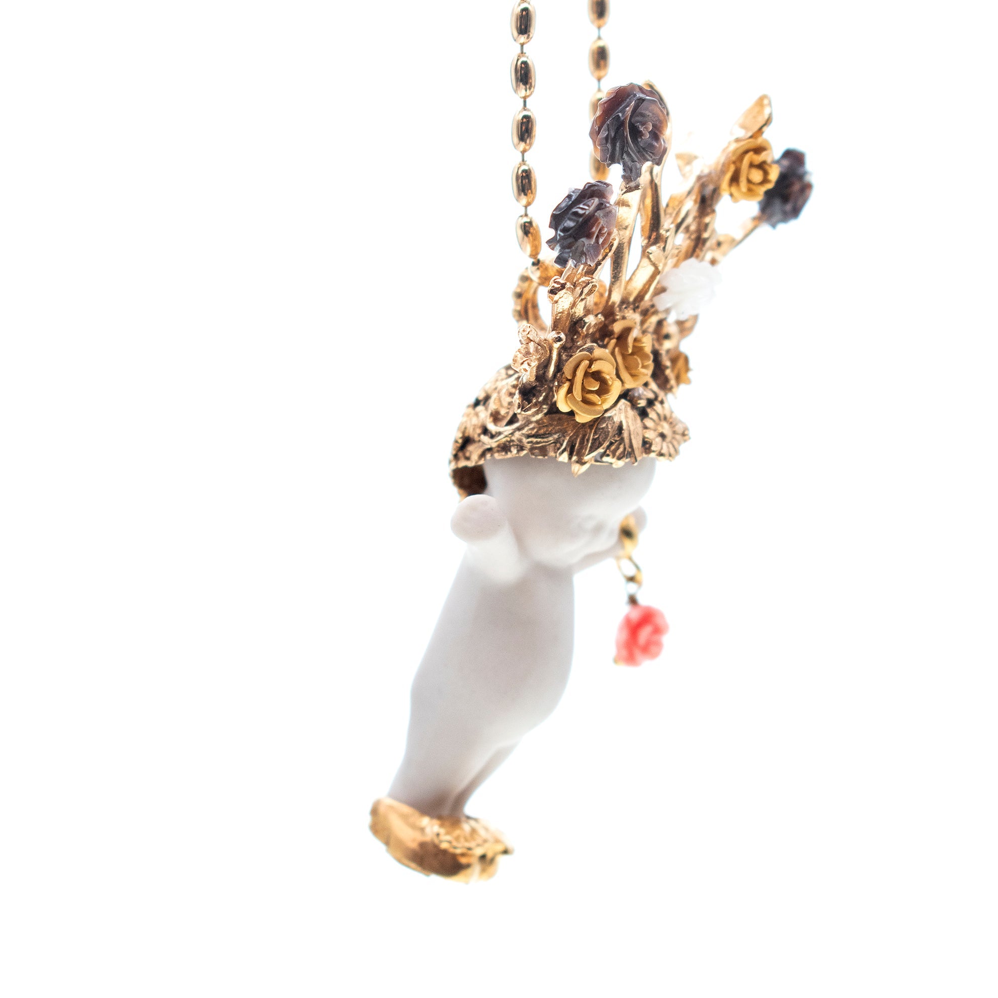 Whole Lotta Rosie White And Gold Necklace – Gold Plated – Gem Kingdom