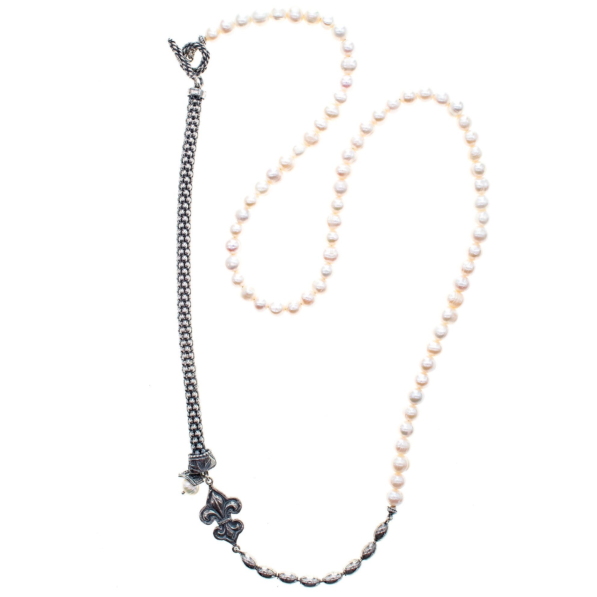 Fleur De Lis White Pearl Necklace – Sterling Silver – Gem Kingdom