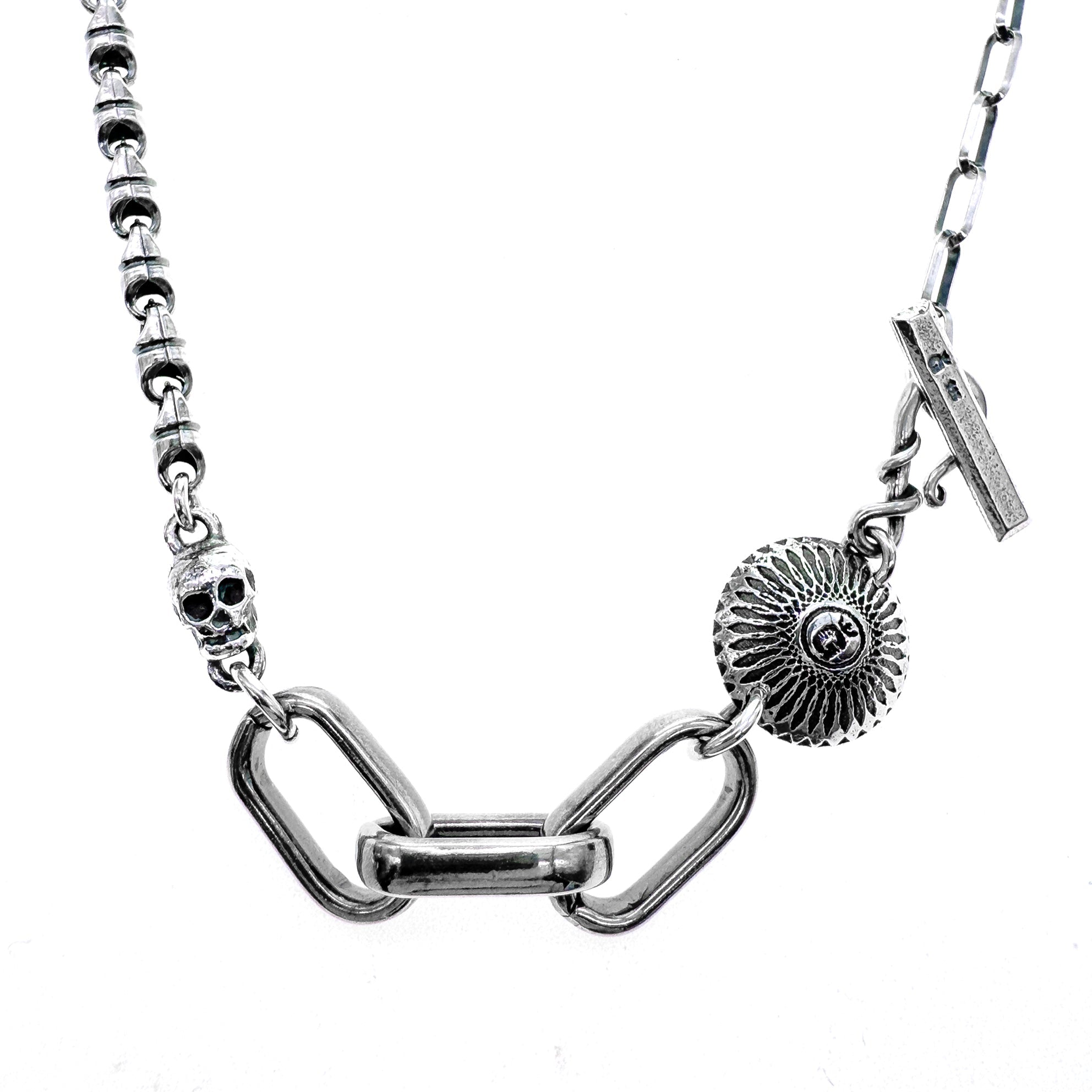 Skull & Shield Silver Chain Necklace – Sterling Silver – Gem Kingdom