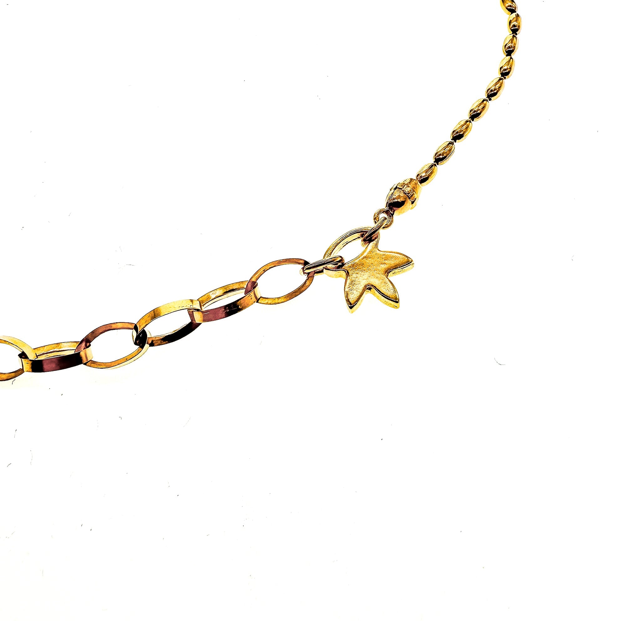 Mixed Link Leaf Charm Necklace – Gold Plated – Gem Kingdom