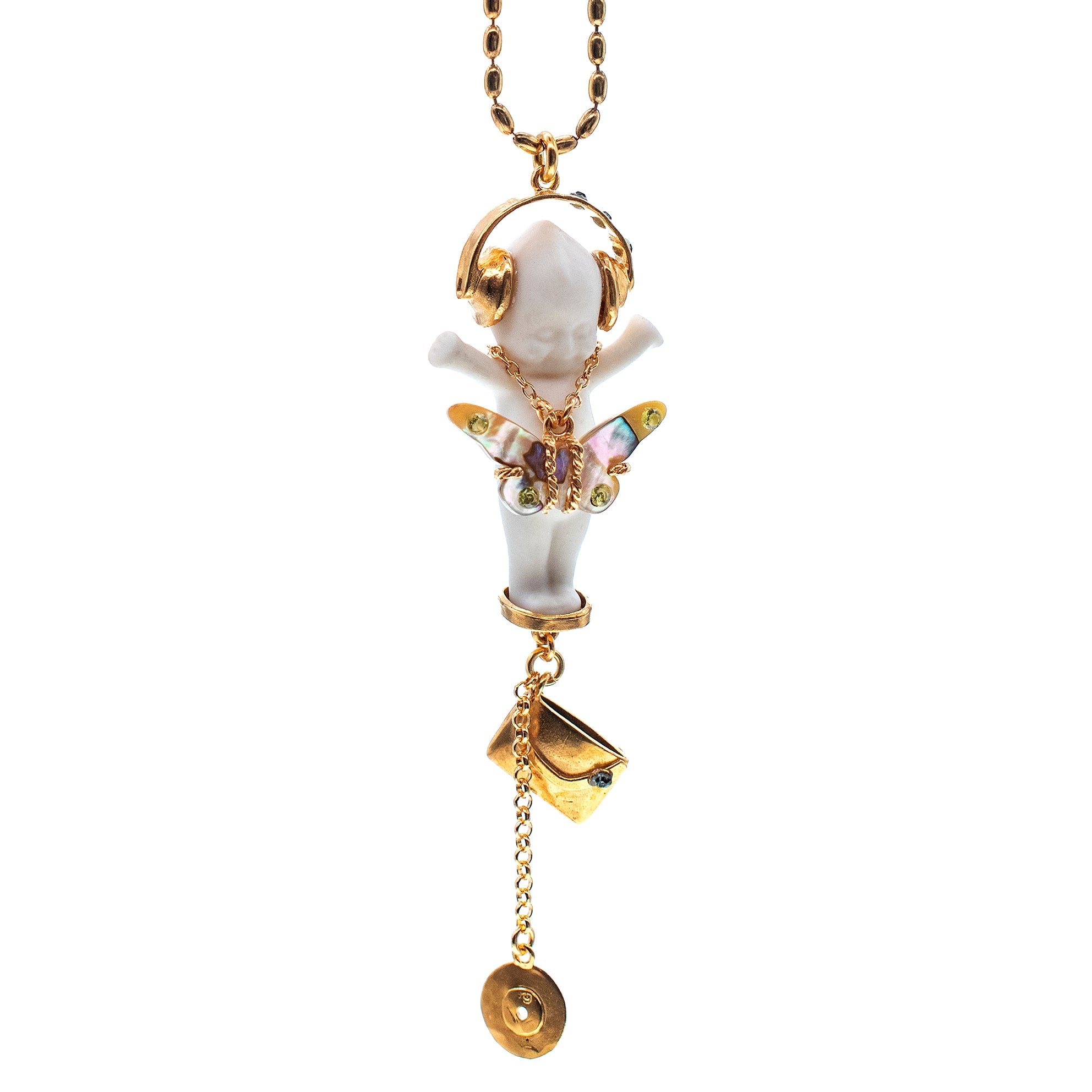 DJ Party Baby White And Gold Necklace – Gold Plated – Gem Kingdom