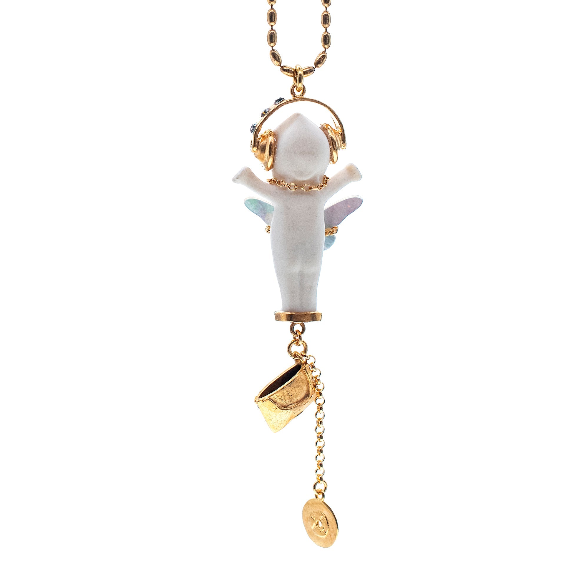 DJ Party Baby White And Gold Necklace – Gold Plated – Gem Kingdom