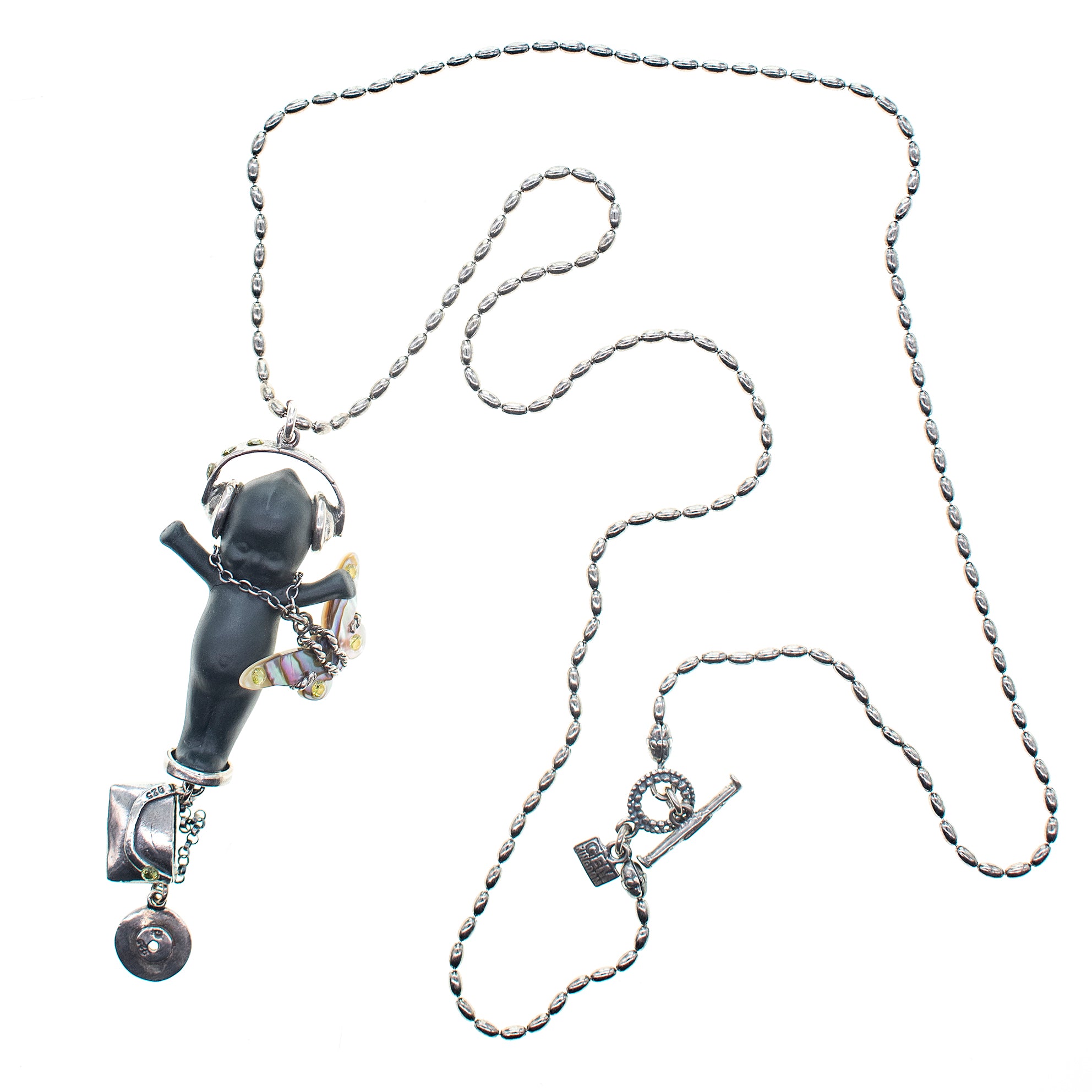 "DJ Party Baby" Necklace Black And Silver