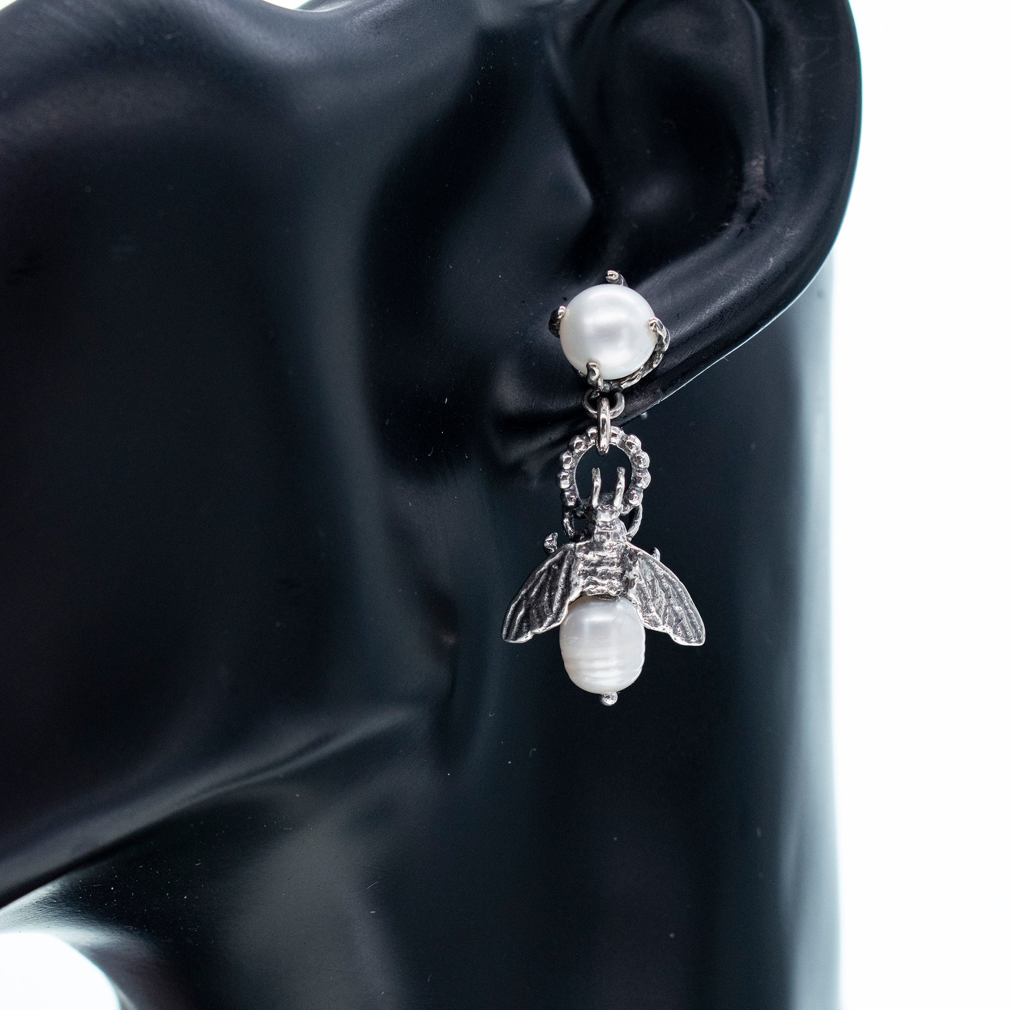 Bee My Honey Earrings White – Sterling Silver – Gem Kingdom