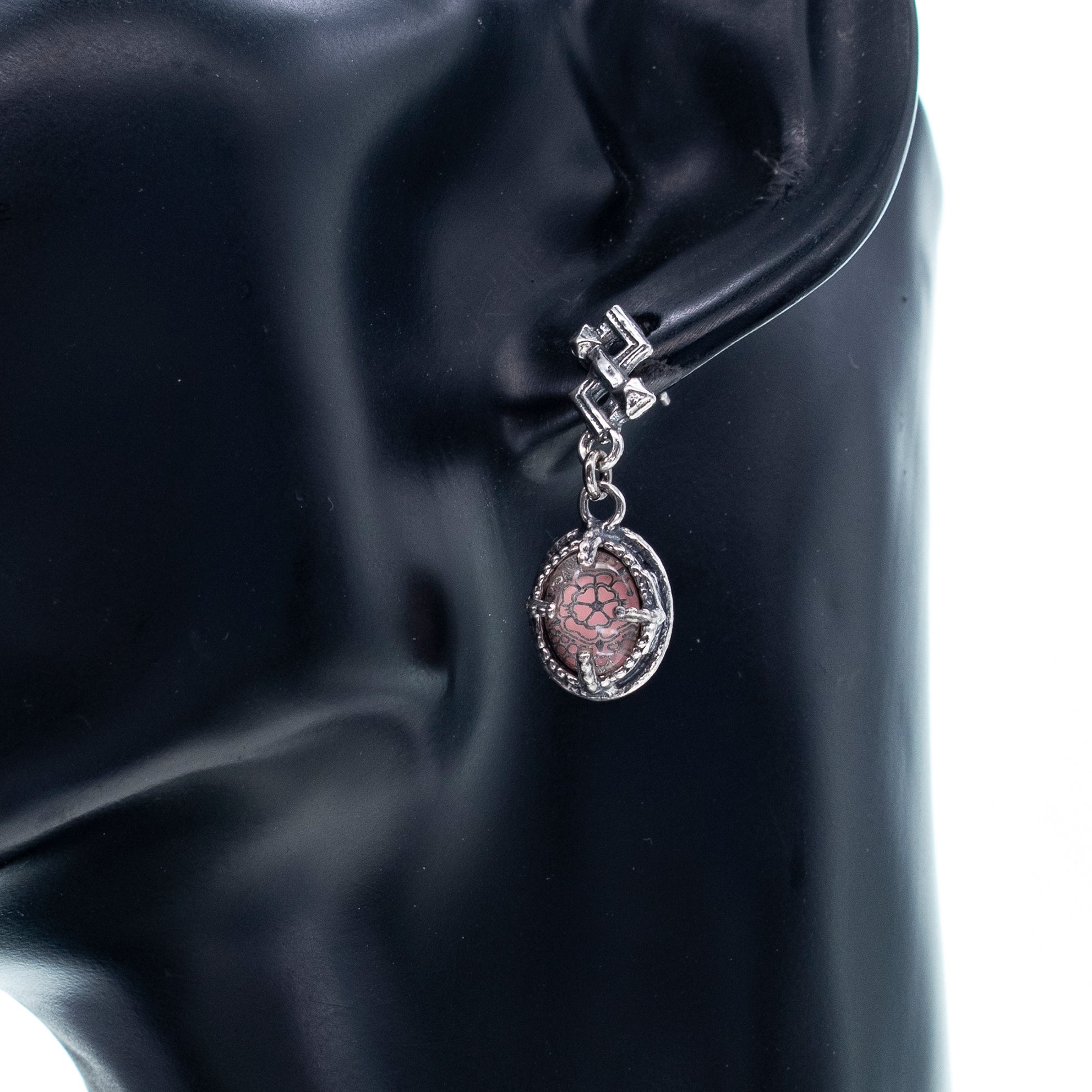 Pink Rose Drop Earrings – Sterling Silver – Gem Kingdom