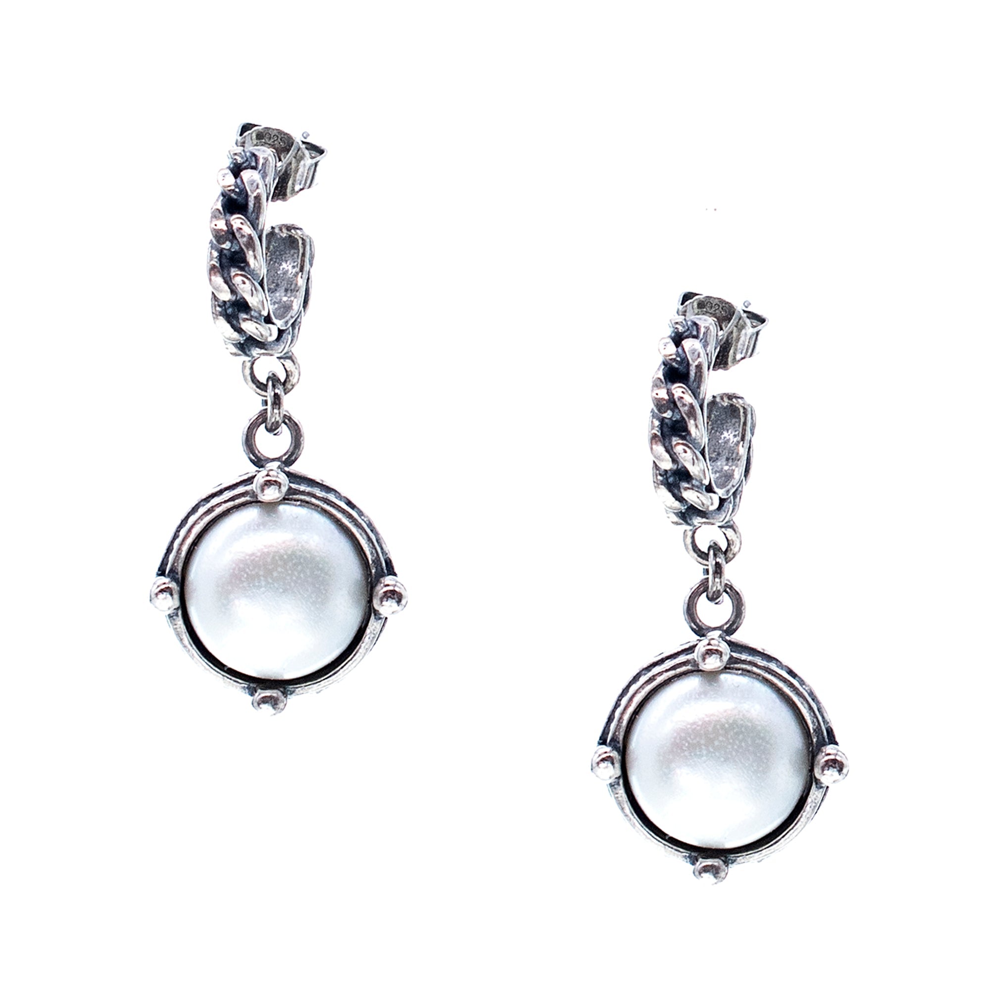 White Pearl Earrings – Sterling Silver – Gem Kingdom