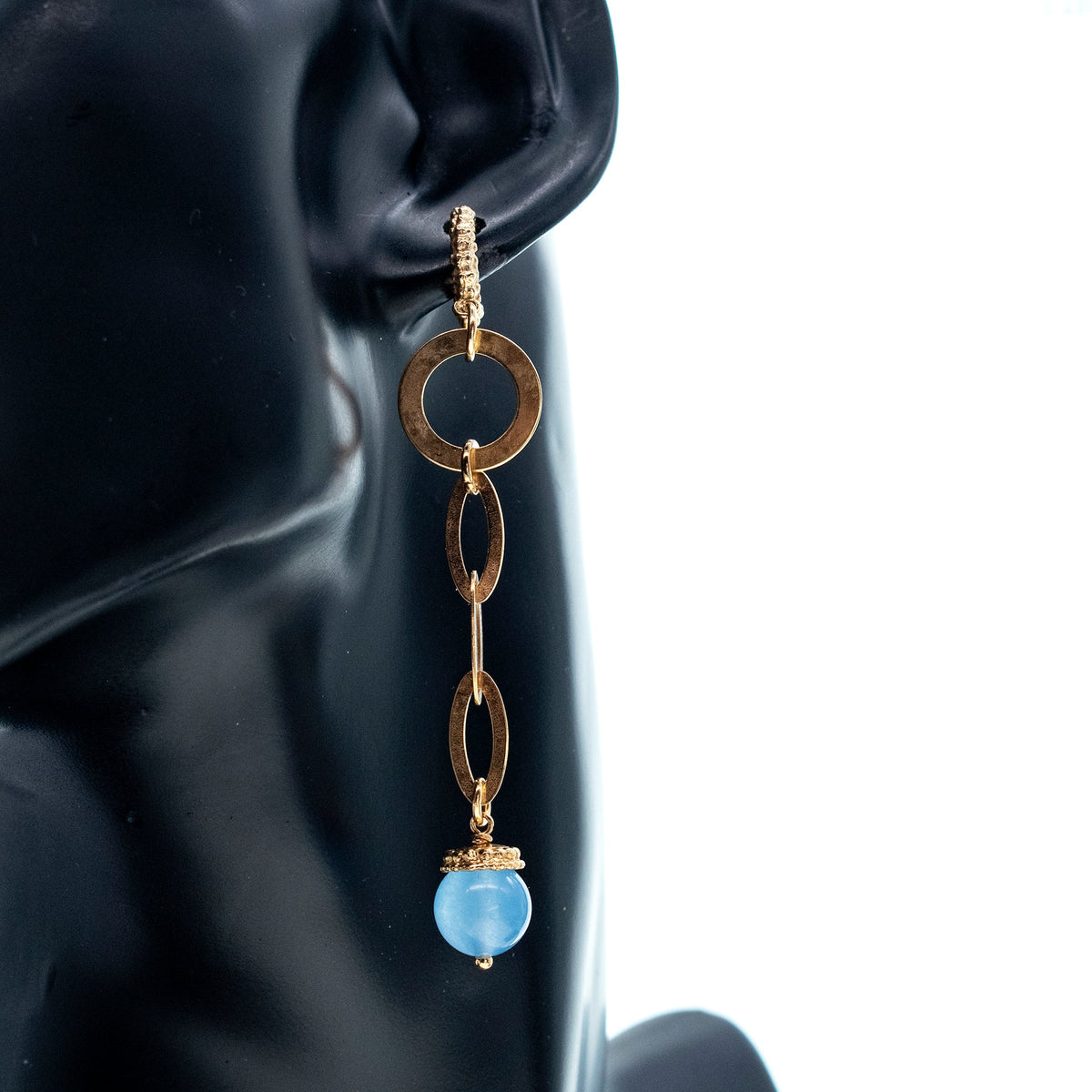 Blauwe Jade Hangoorbellen – Verguld – Gem Kingdom