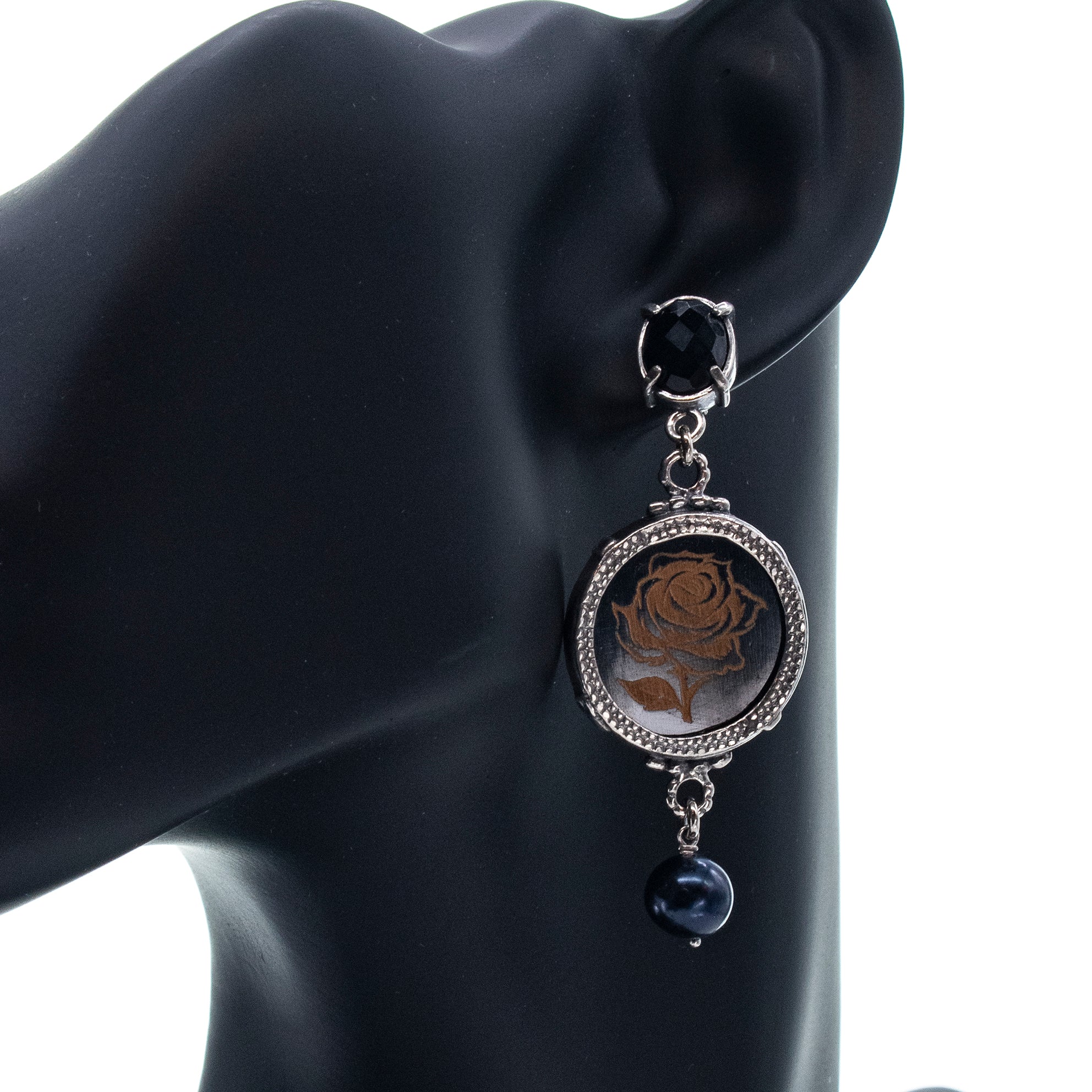 Rose Earrings Black – Sterling Silver – Gem Kingdom