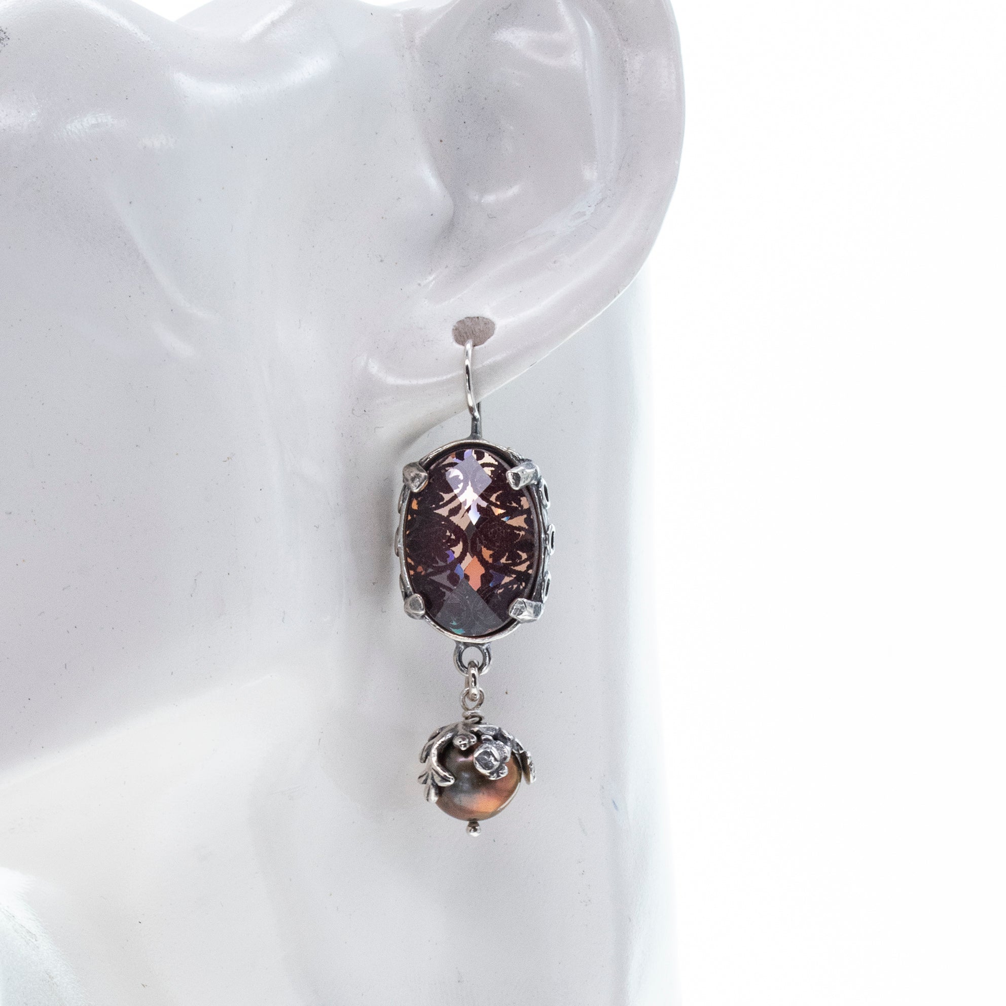 Intaglio Crystal & Pearl Drop Earrings – Sterling Silver – Gem Kingdom