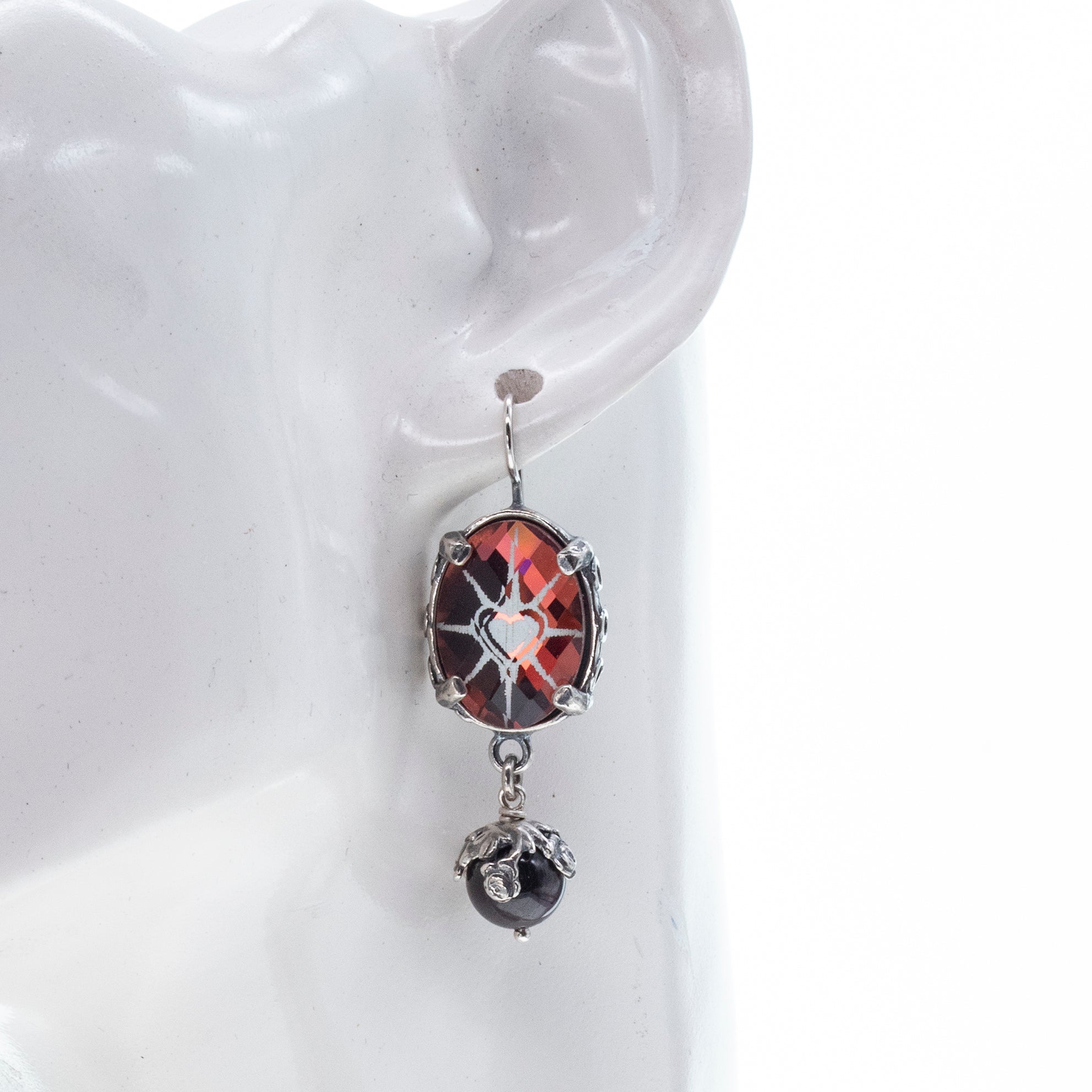 Heart Intaglio & Garnet Drop Earrings – Sterling Silver – Gem Kingdom