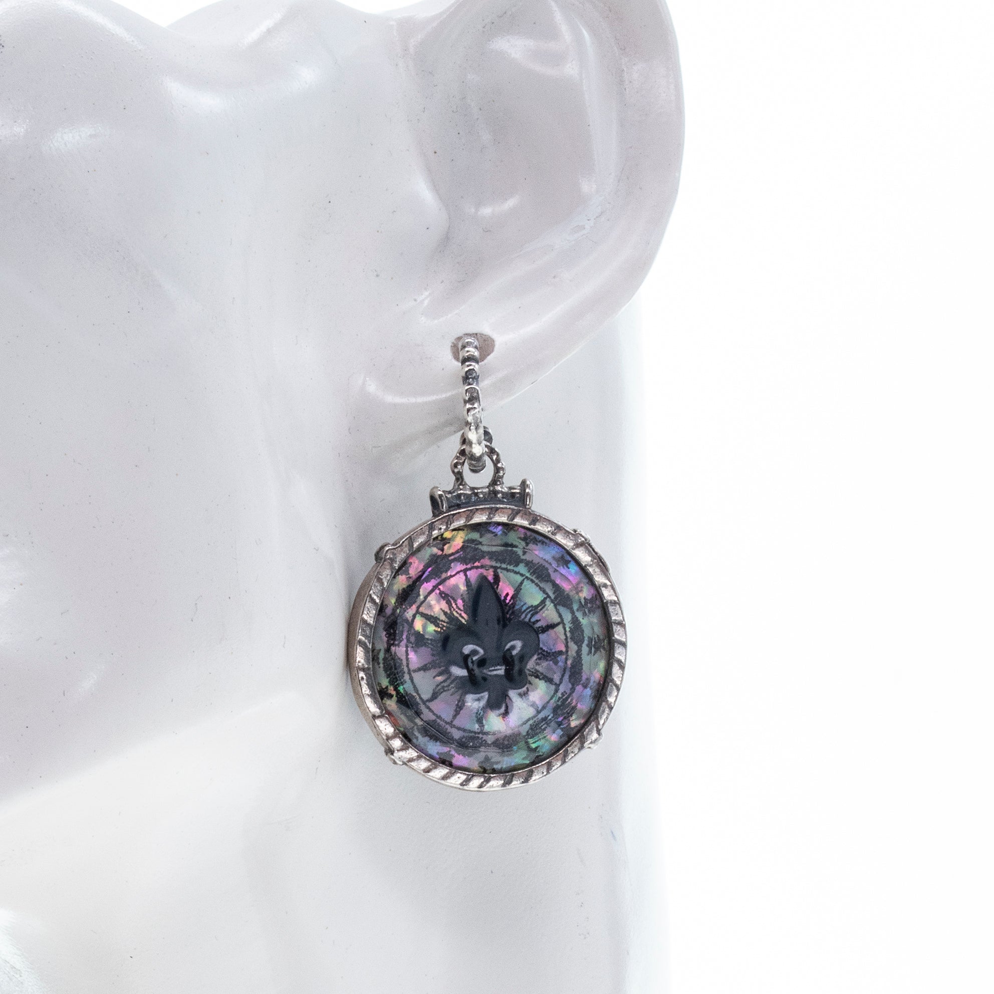 Fleur-De-Lis Hoop Stud Drop Earrings – Sterling Silver – Gem Kingdom