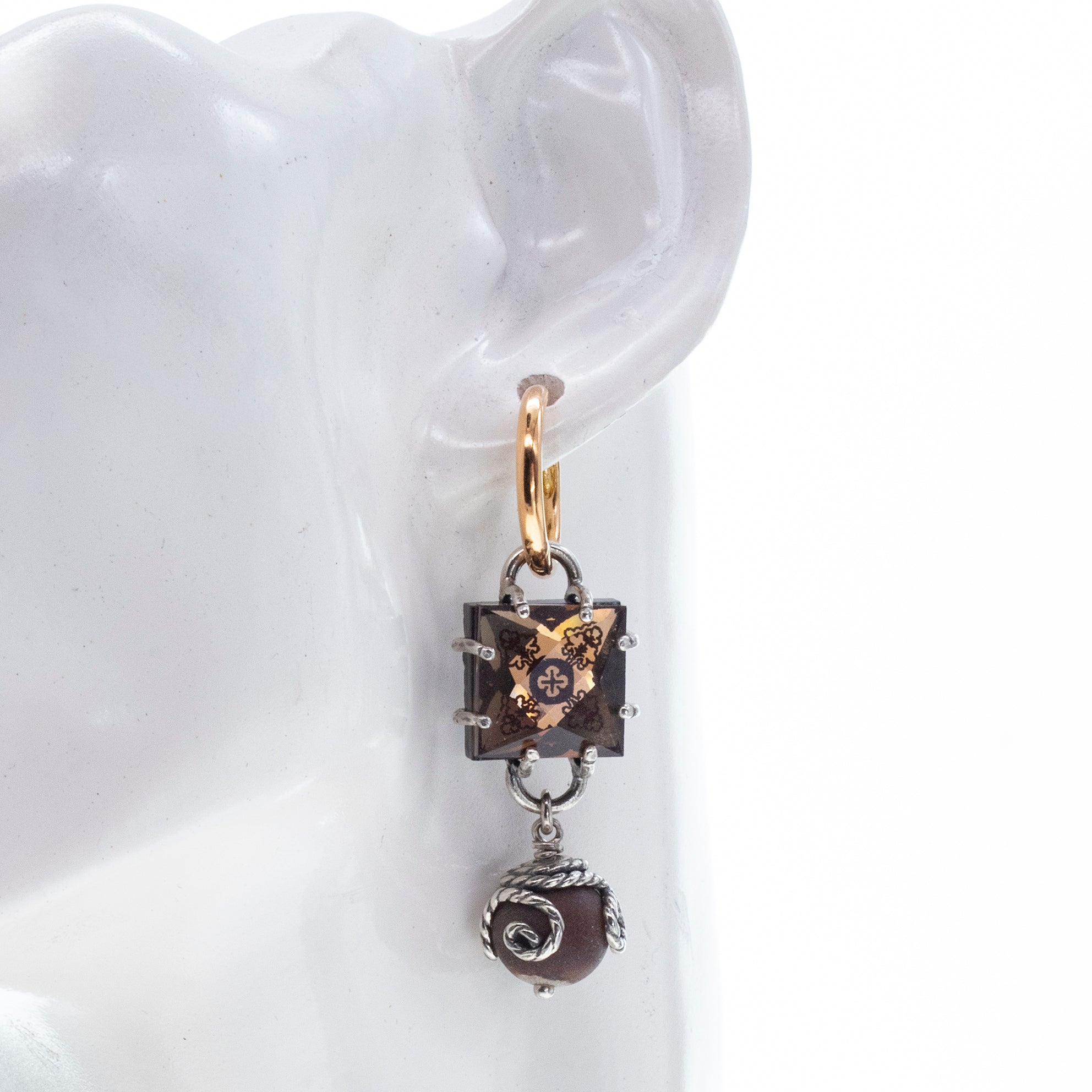 Intaglio Brown Crystal & Mashan Jade Hoop Earrings – Sterling Silver – Gem Kingdom
