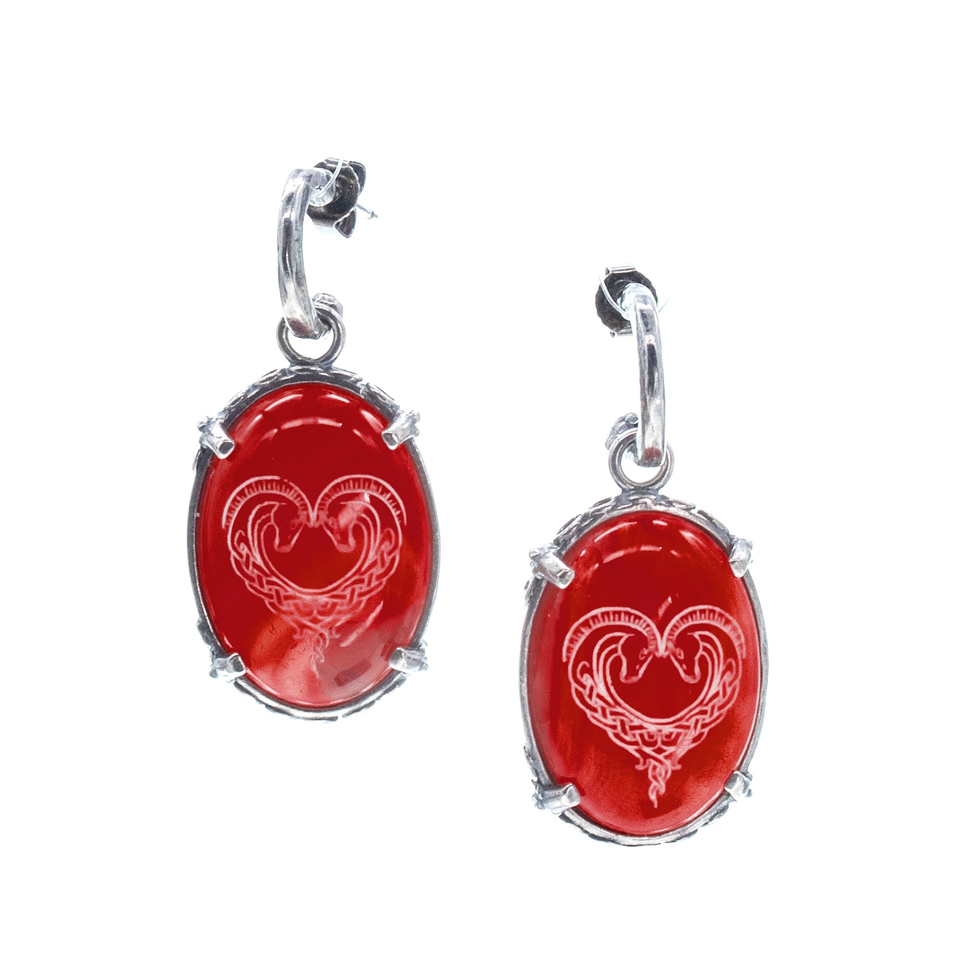 Heart Intaglio Carnelian Hoop Earrings – Sterling Silver – Gem Kingdom