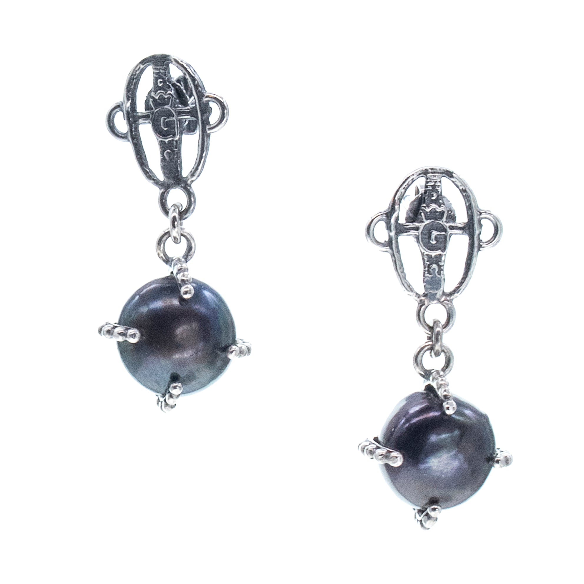 Black Pearl Drop Earrings – Sterling Silver – Gem Kingdom