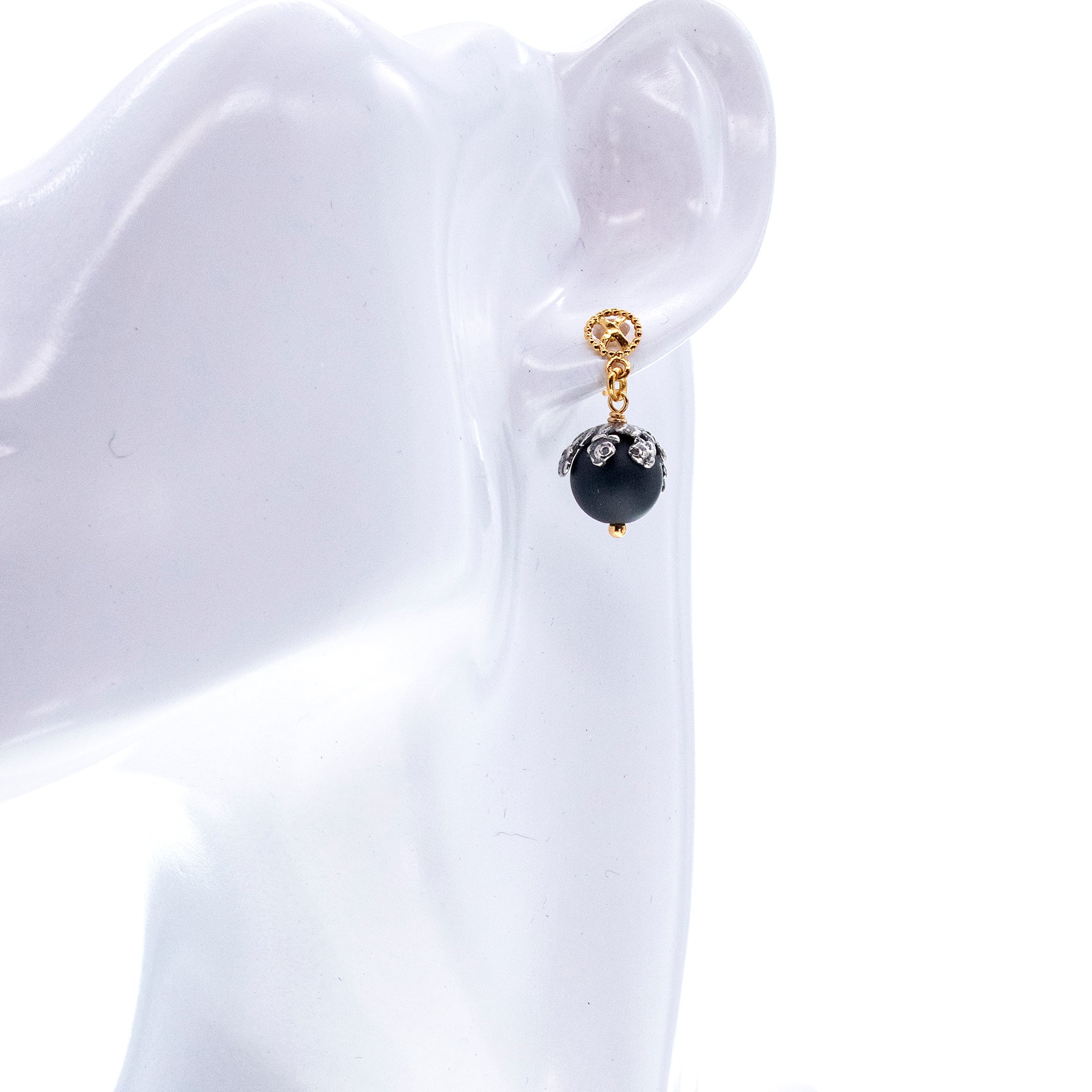 Matte Onyx Drop Earrings – Sterling Silver & Gold Plated – Gem Kingdom