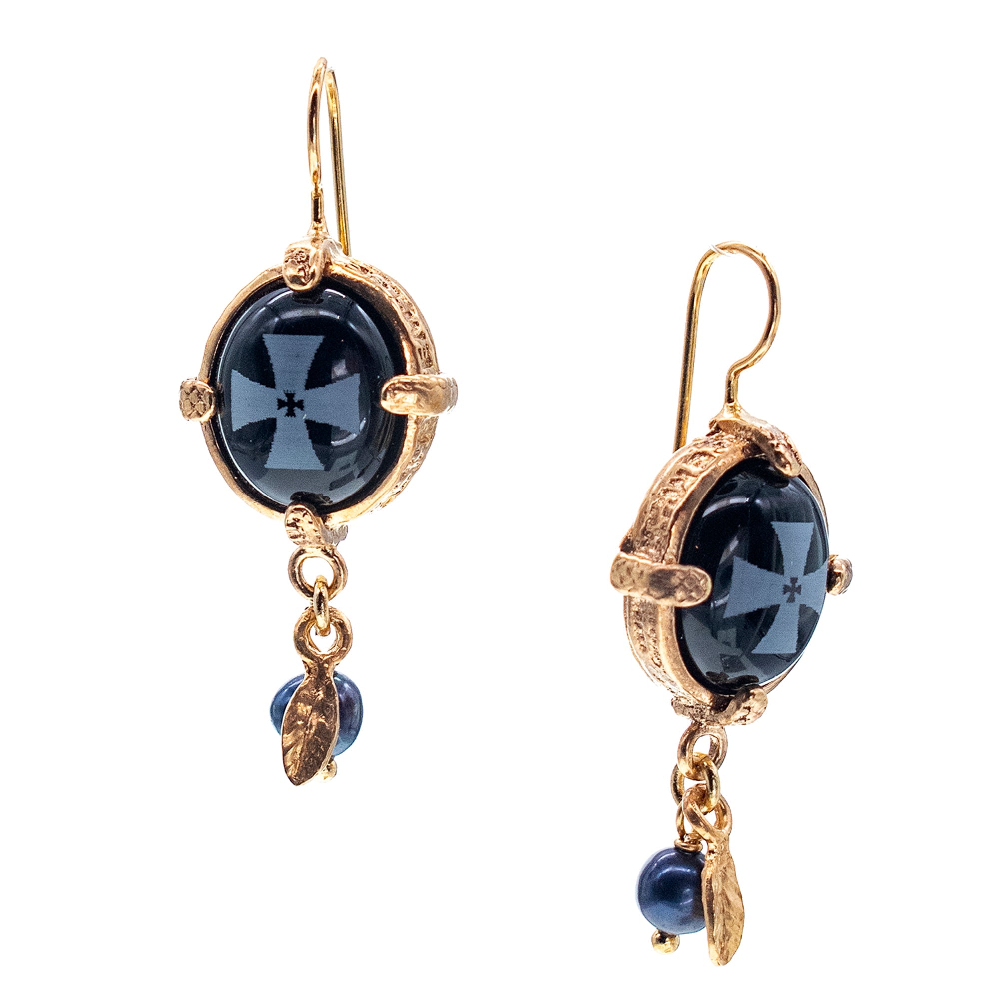 Black Onyx Maltese Cross Earrings – Gold Plated – Gem Kingdom