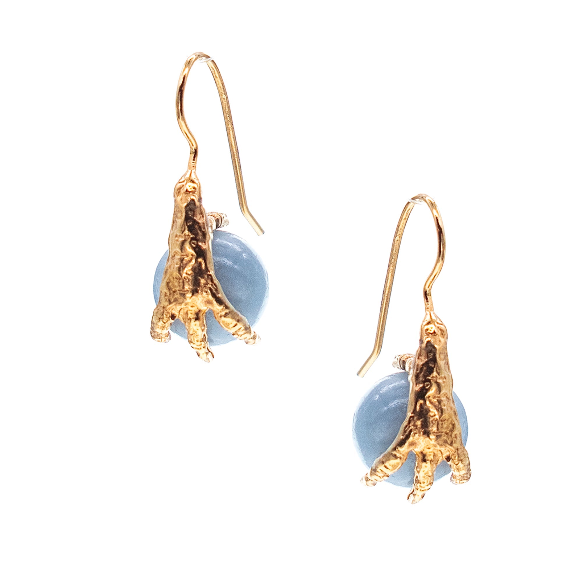Blue Angelite Claw Earrings – Gold Plated – Gem Kingdom